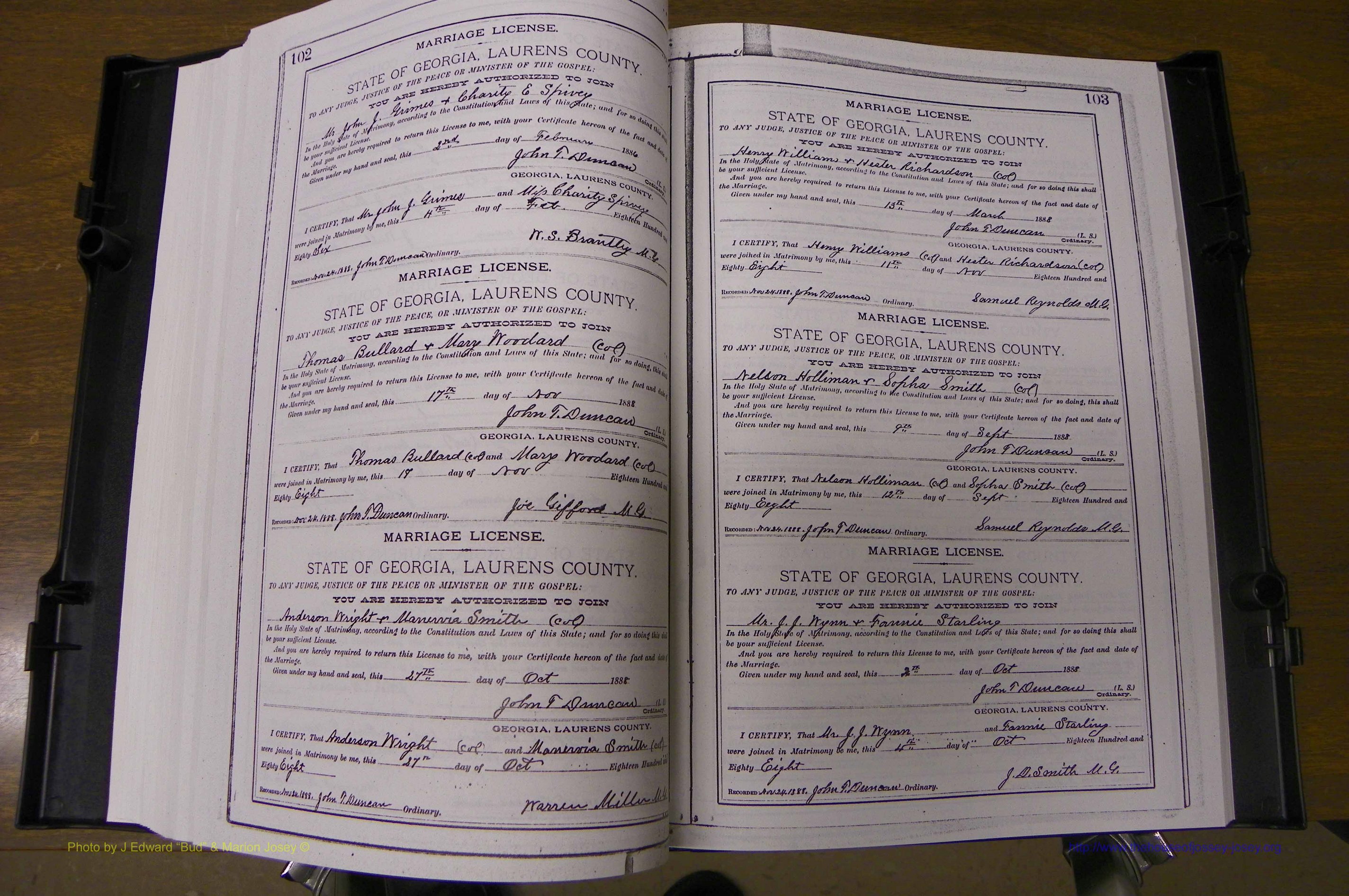 Laurens Co, GA, Marriages Book K, 1886 - 1896, P 102-103.JPG