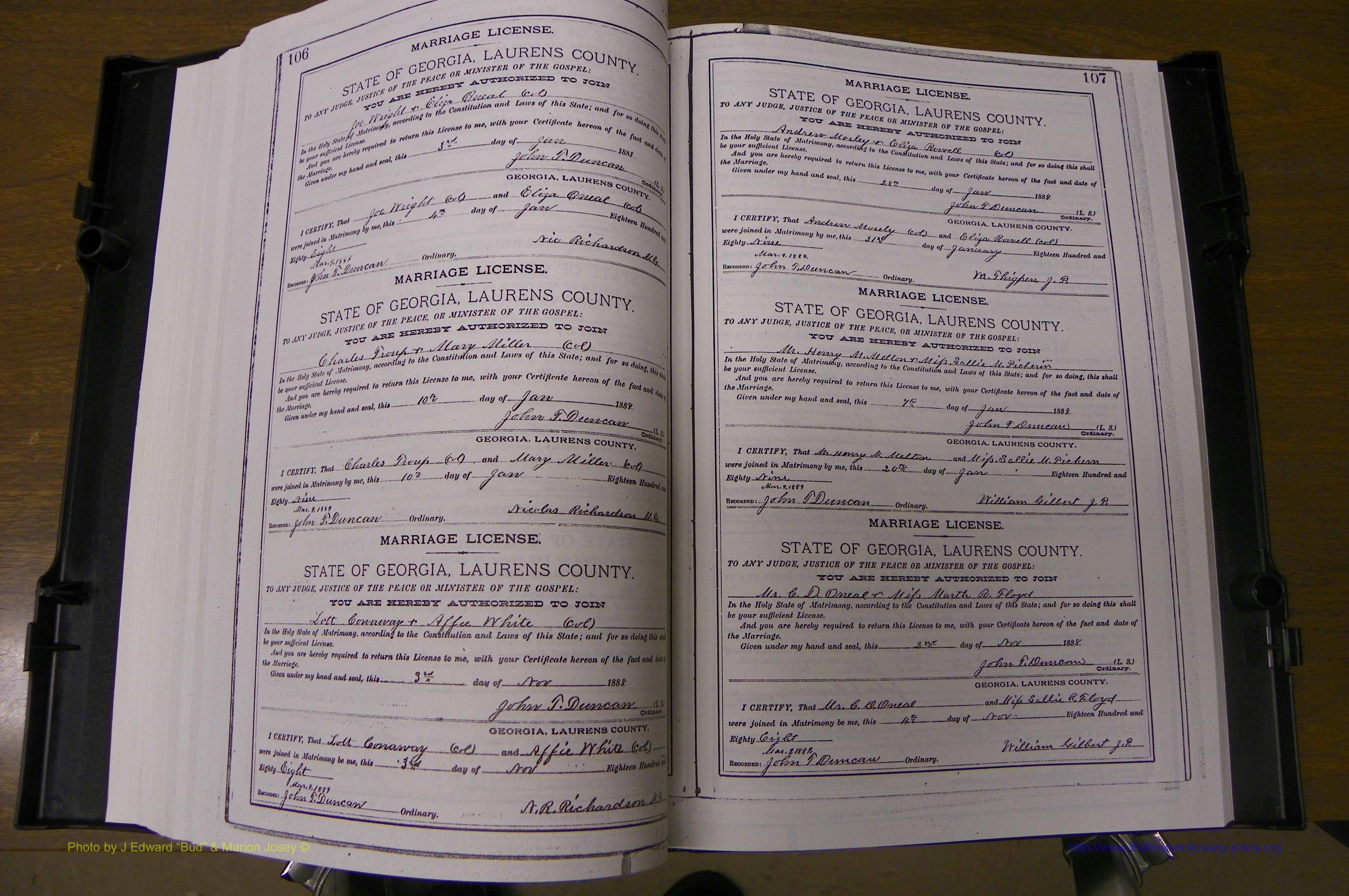 Laurens Co, GA, Marriages Book K, 1886 - 1896, P 106-107.JPG