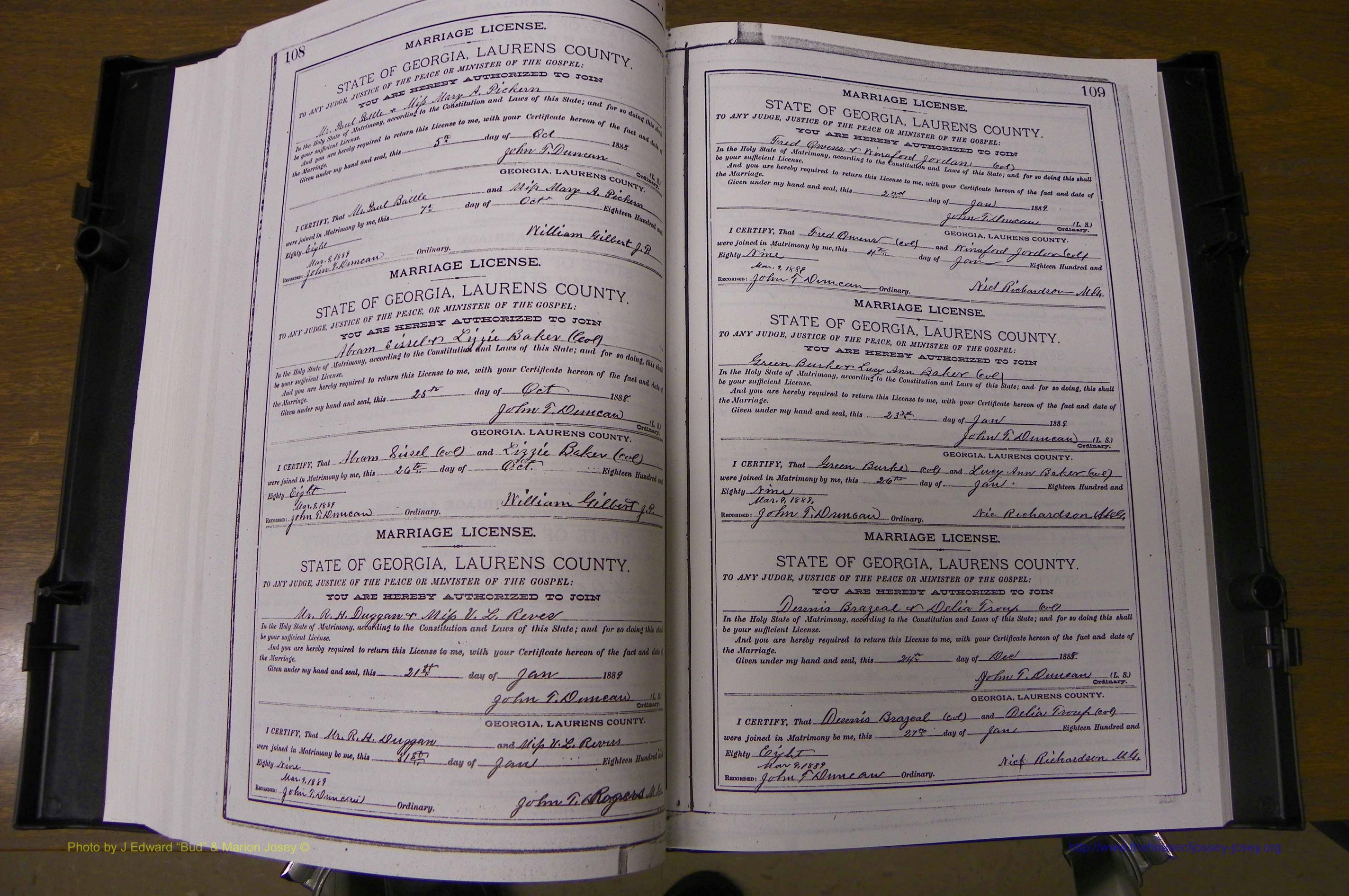 Laurens Co, GA, Marriages Book K, 1886 - 1896, P 108-109.JPG