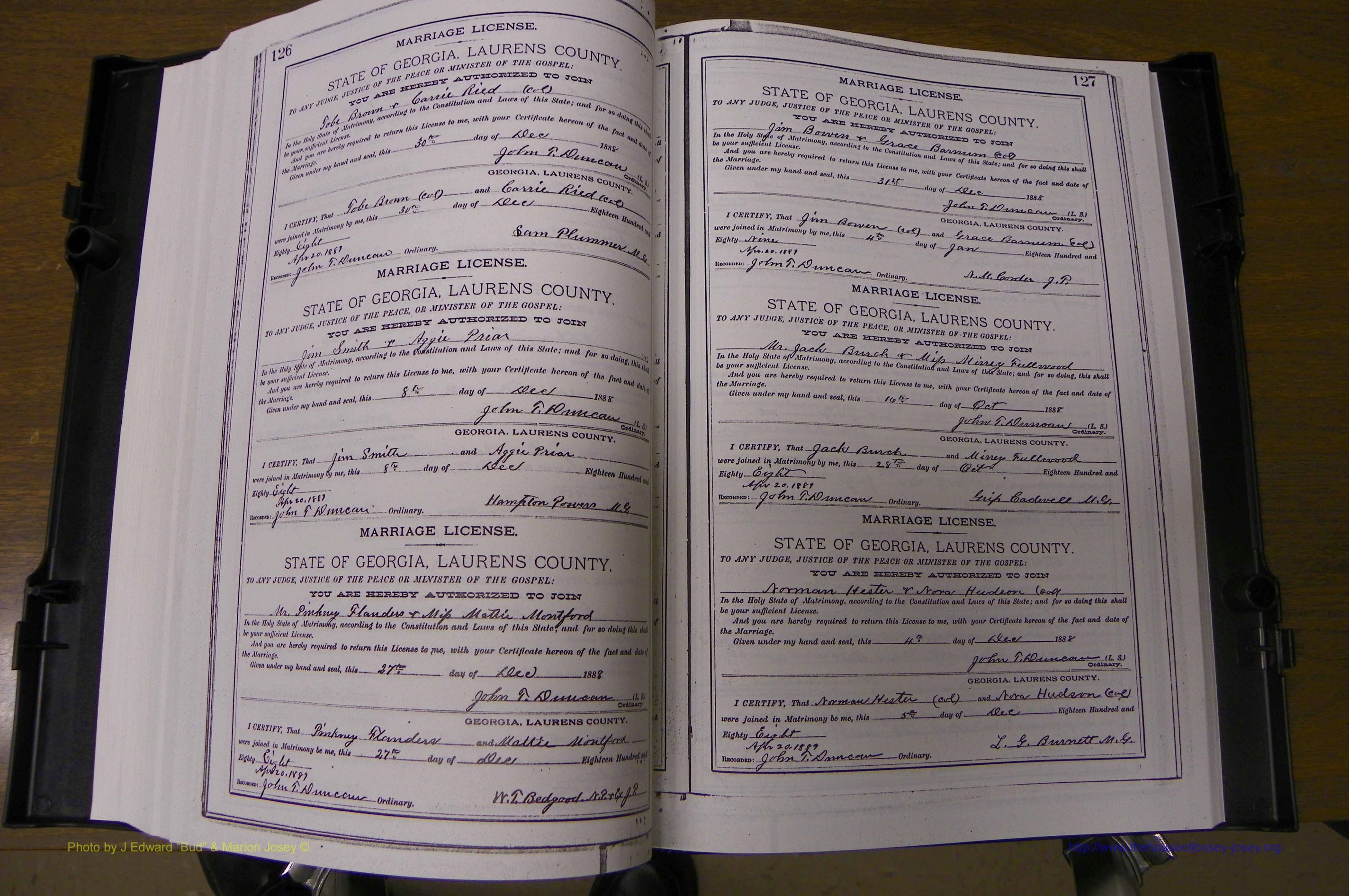 Laurens Co, GA, Marriages Book K, 1886 - 1896, P 126-127.JPG