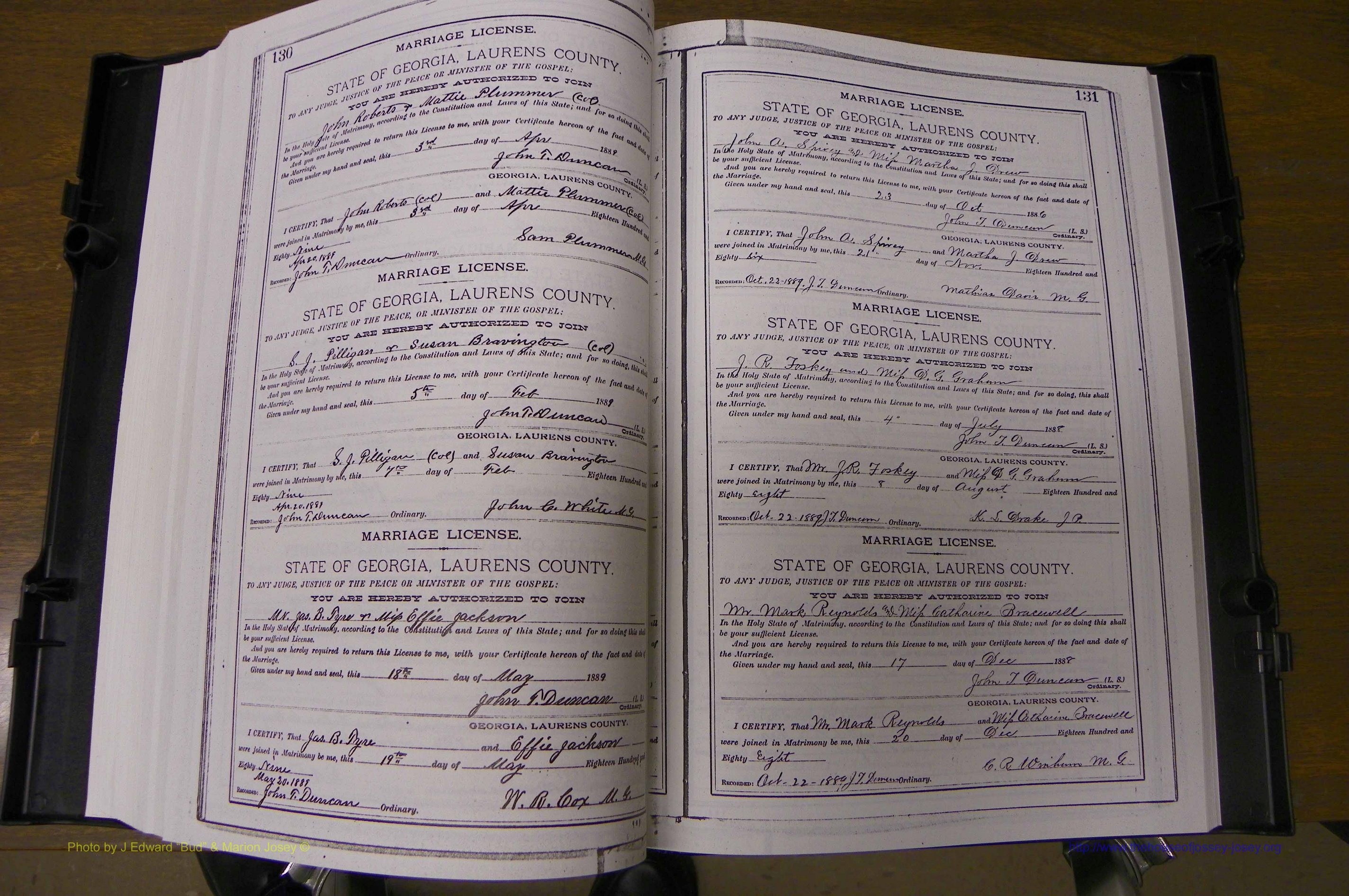 Laurens Co, GA, Marriages Book K, 1886 - 1896, P 130-131.JPG