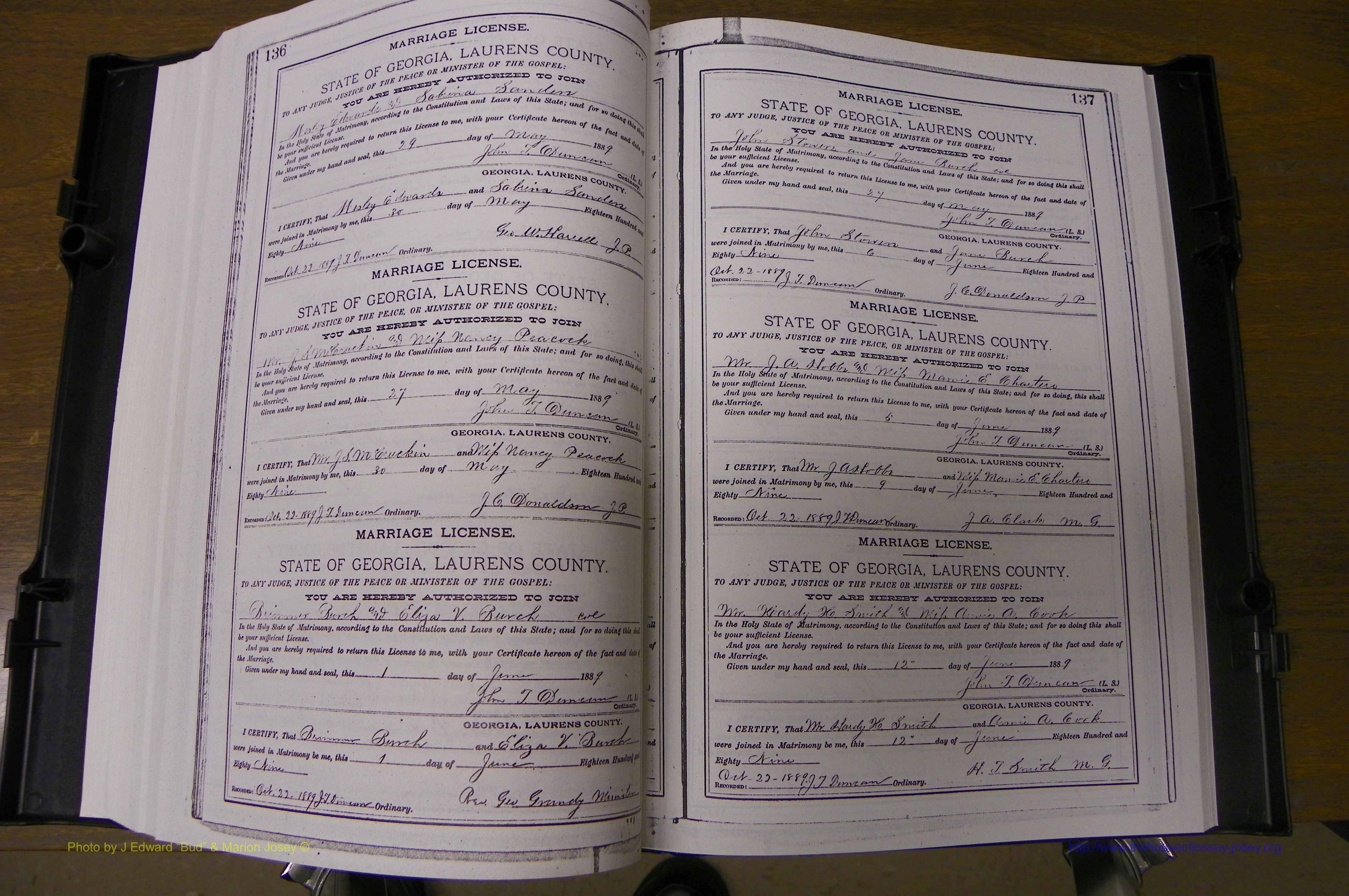 Laurens Co, GA, Marriages Book K, 1886 - 1896, P 136-137.JPG