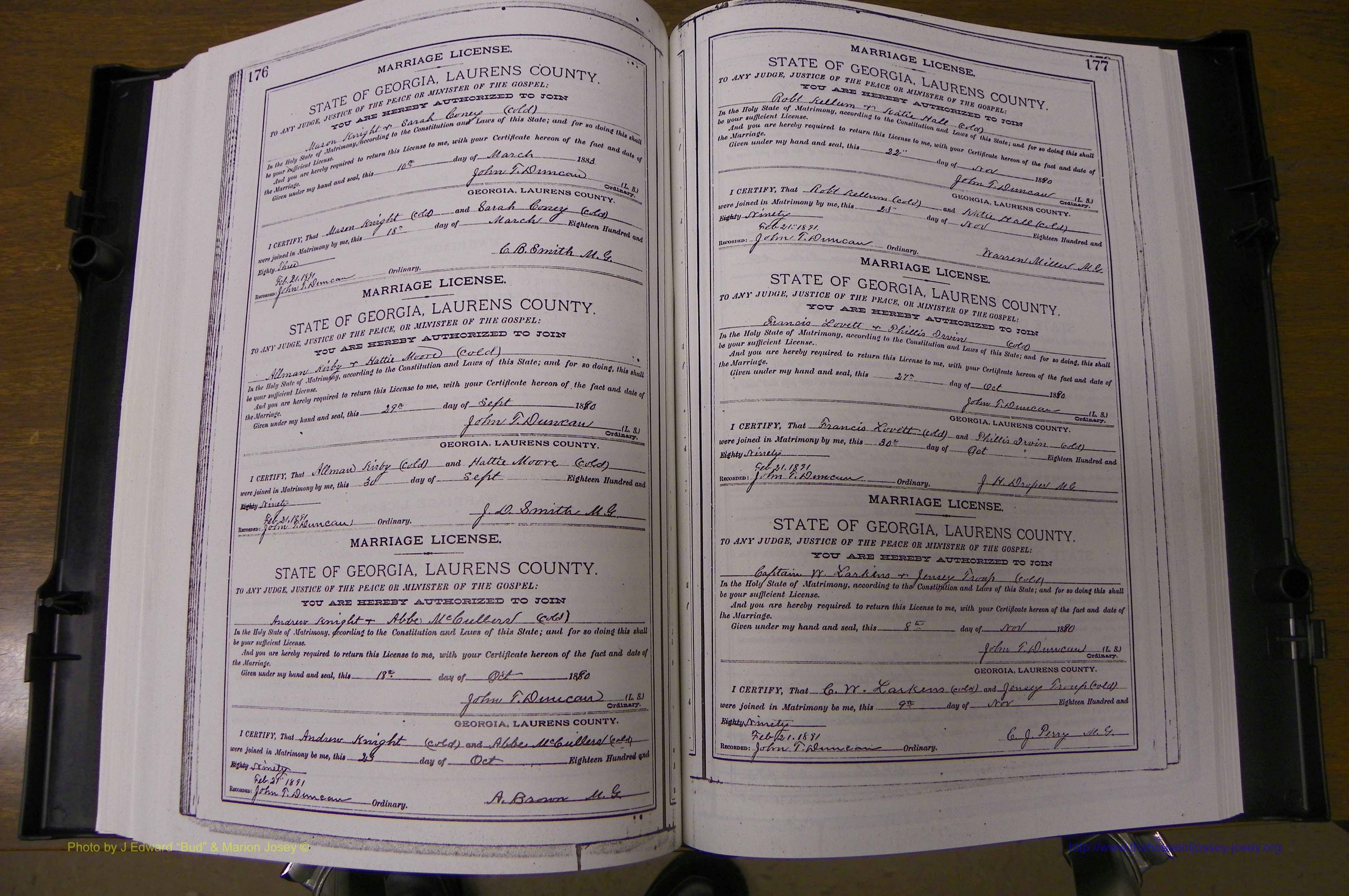 Laurens Co, GA, Marriages Book K, 1886 - 1896, P 176-177.JPG