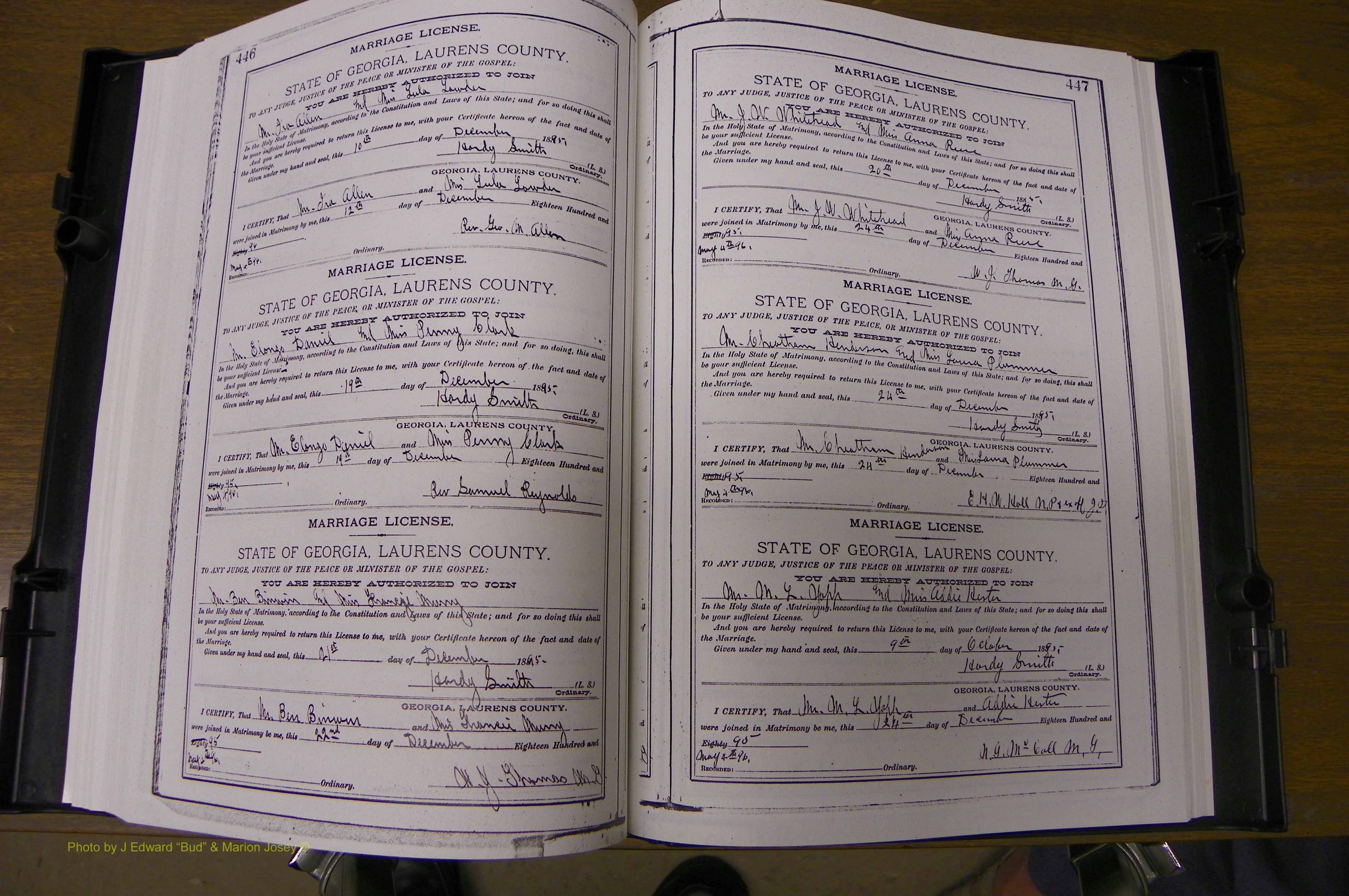 Laurens Co, GA, Marriages Book K, 1886 - 1896, P 446-447.JPG