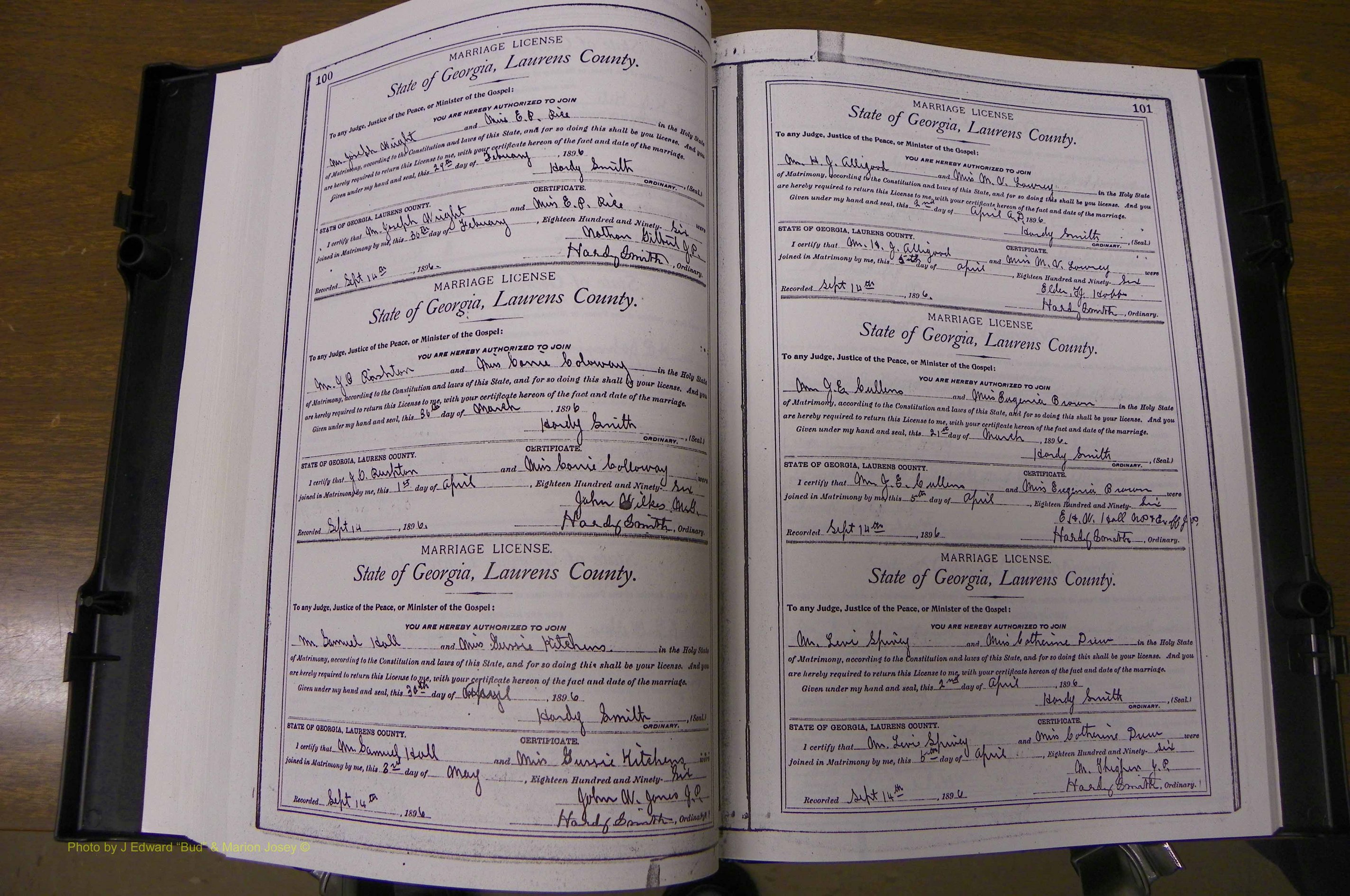 Laurens Co, GA, Marriages Book L, 1892 - 1906, P 100-101.JPG