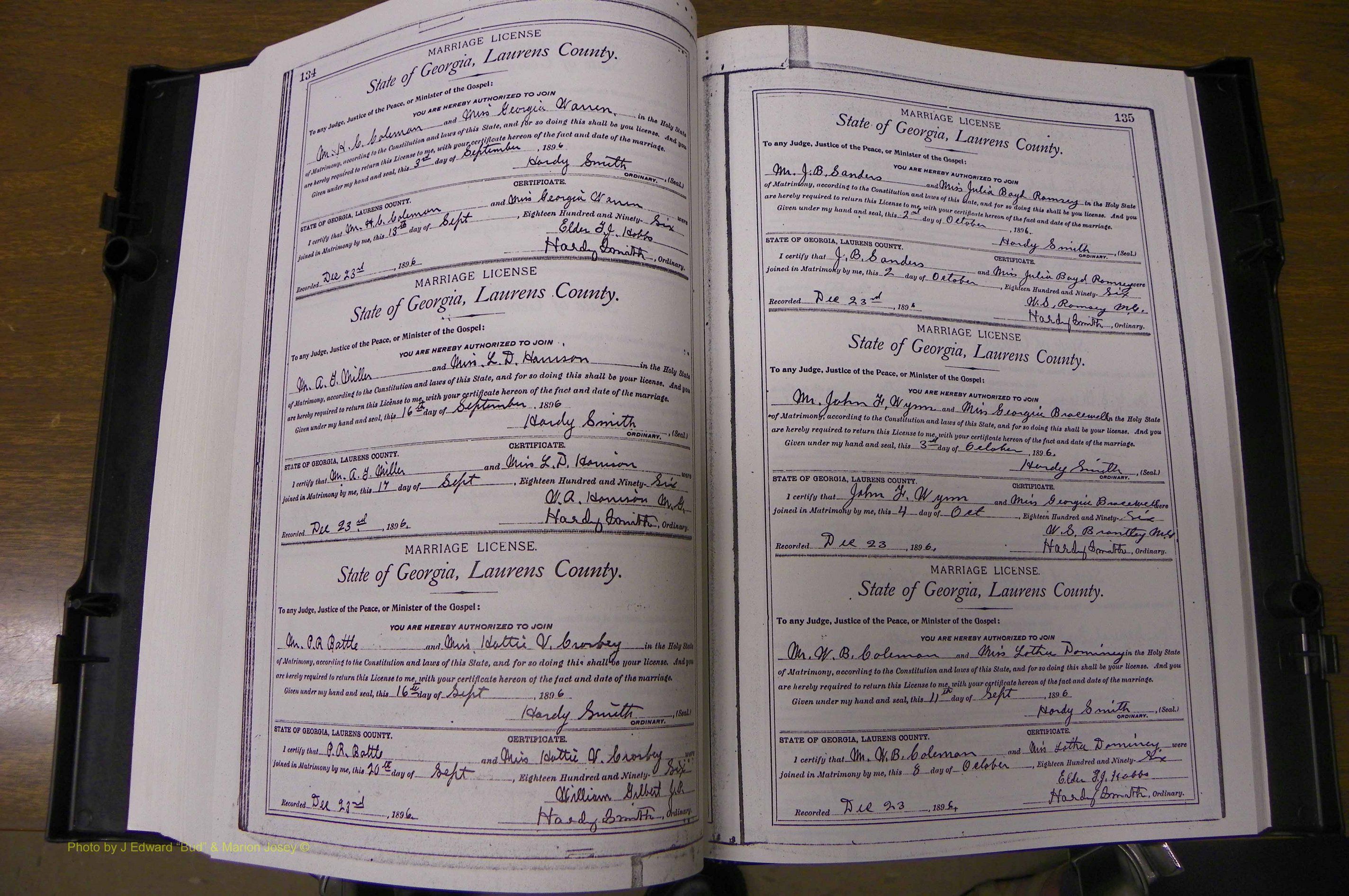 Laurens Co, GA, Marriages Book L, 1892 - 1906, P 134-135.JPG