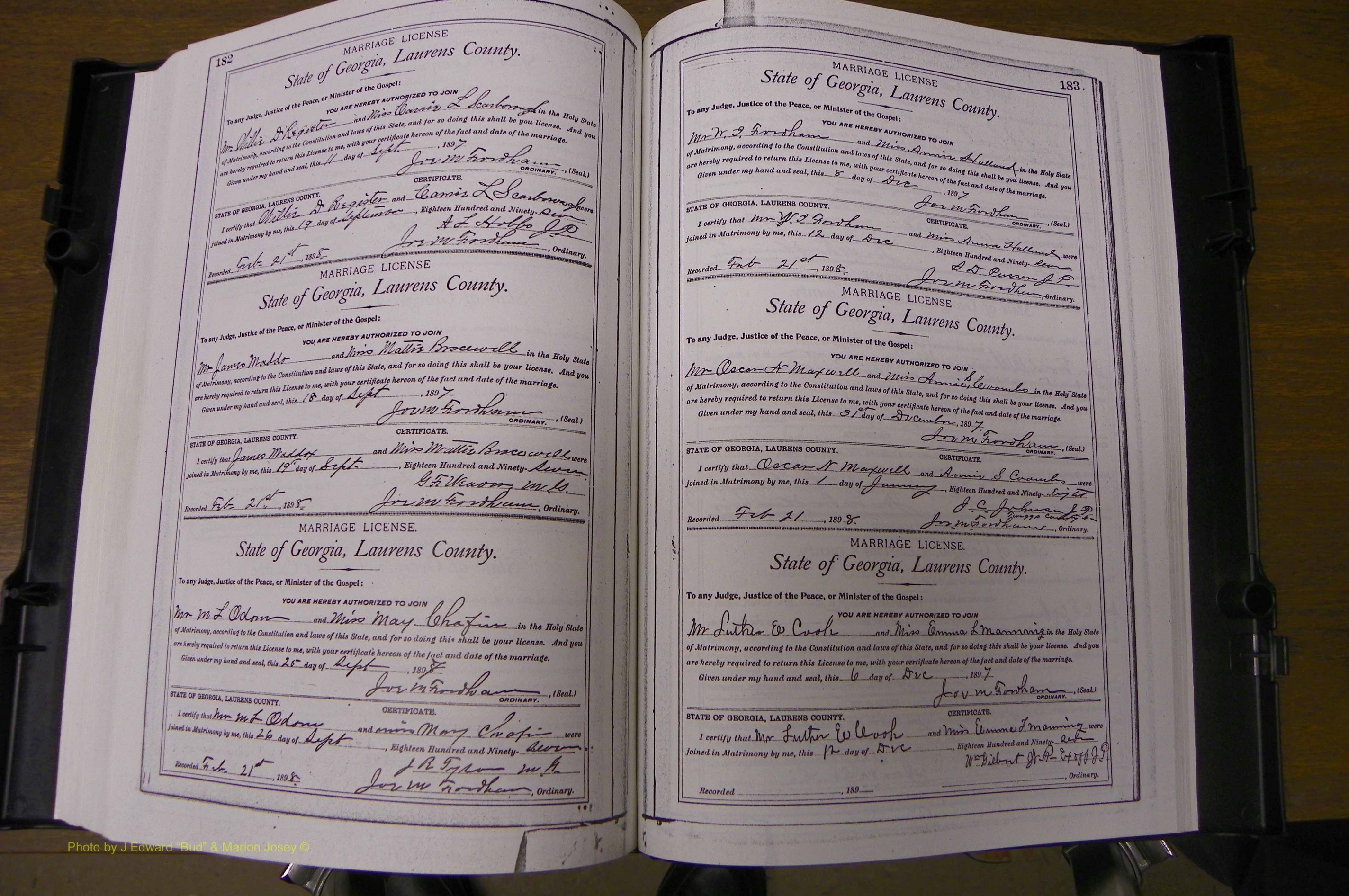 Laurens Co, GA, Marriages Book L, 1892 - 1906, P 182-183.JPG