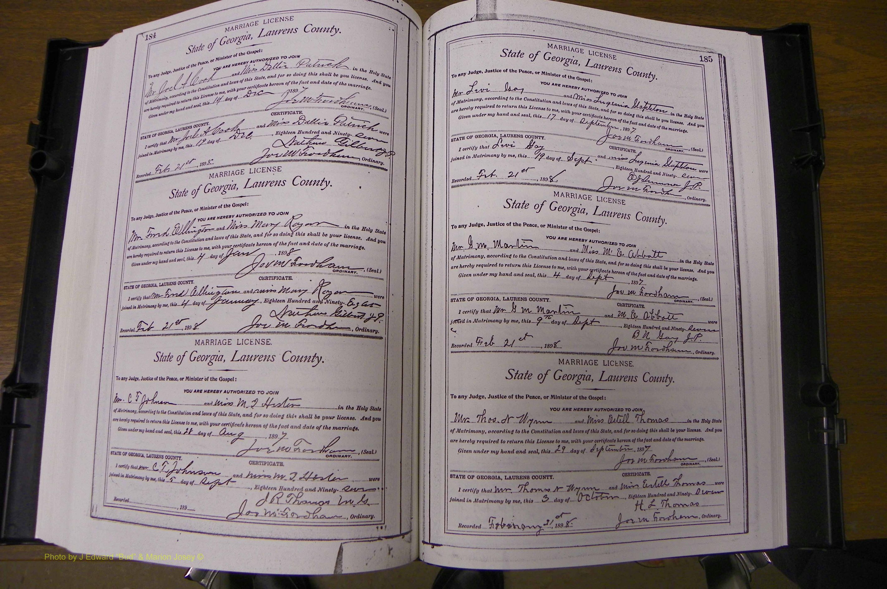 Laurens Co, GA, Marriages Book L, 1892 - 1906, P 184-185.JPG