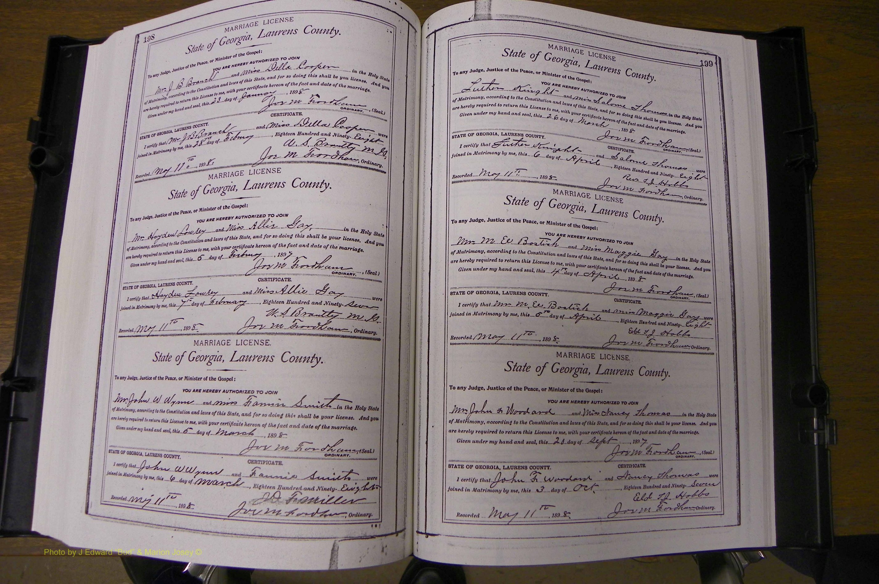 Laurens Co, GA, Marriages Book L, 1892 - 1906, P 198-199.JPG