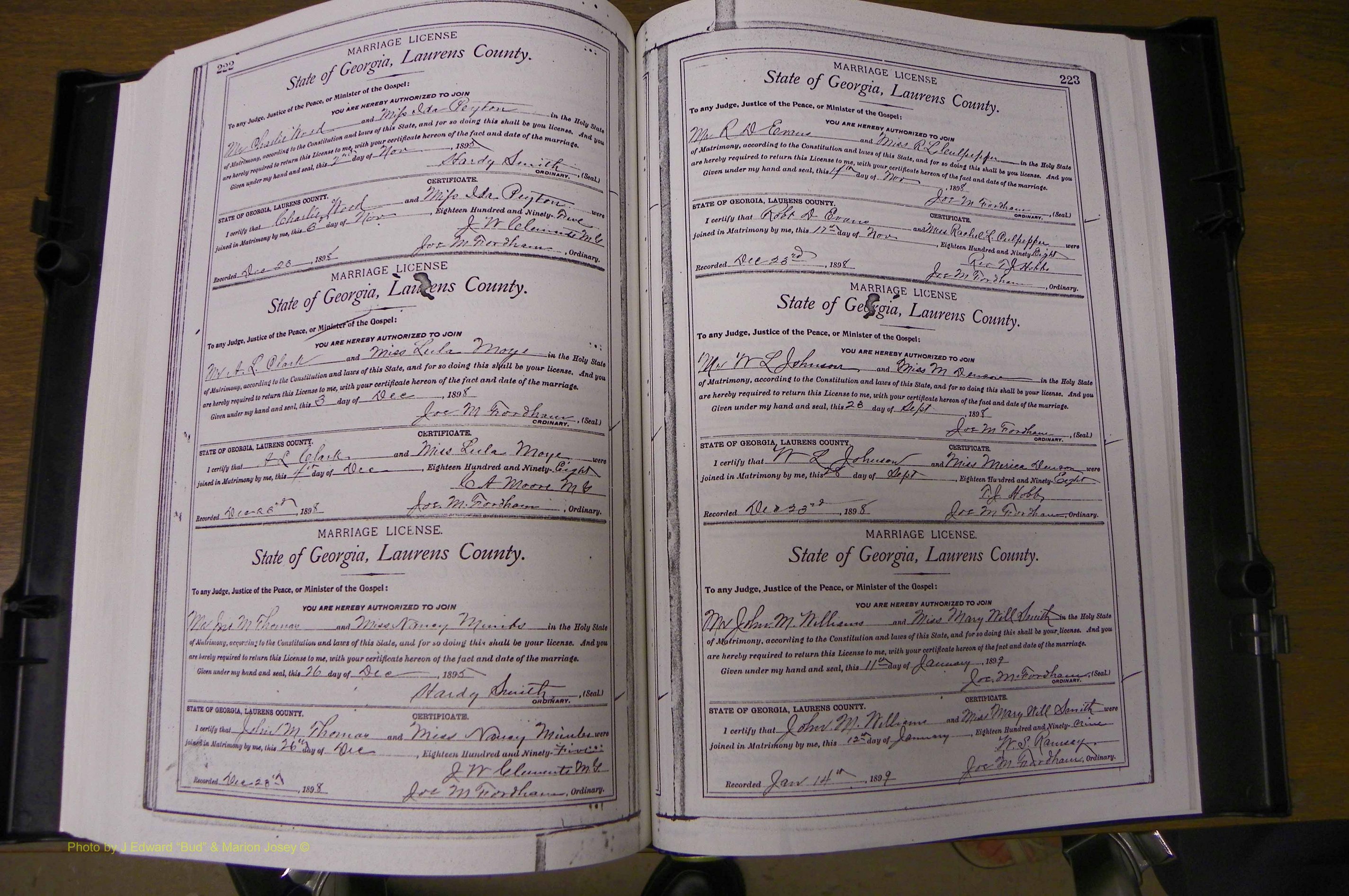 Laurens Co, GA, Marriages Book L, 1892 - 1906, P 222-223.JPG