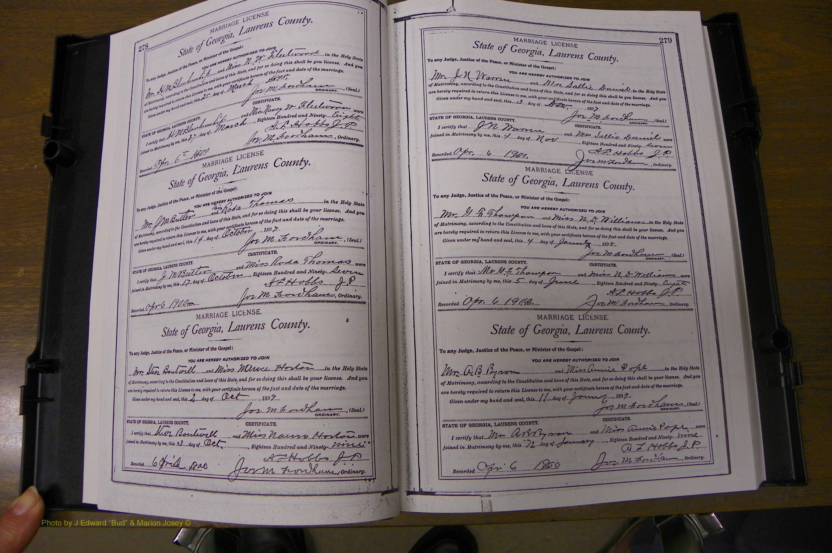 Laurens Co, GA, Marriages Book L, 1892 - 1906, P 278-279.JPG