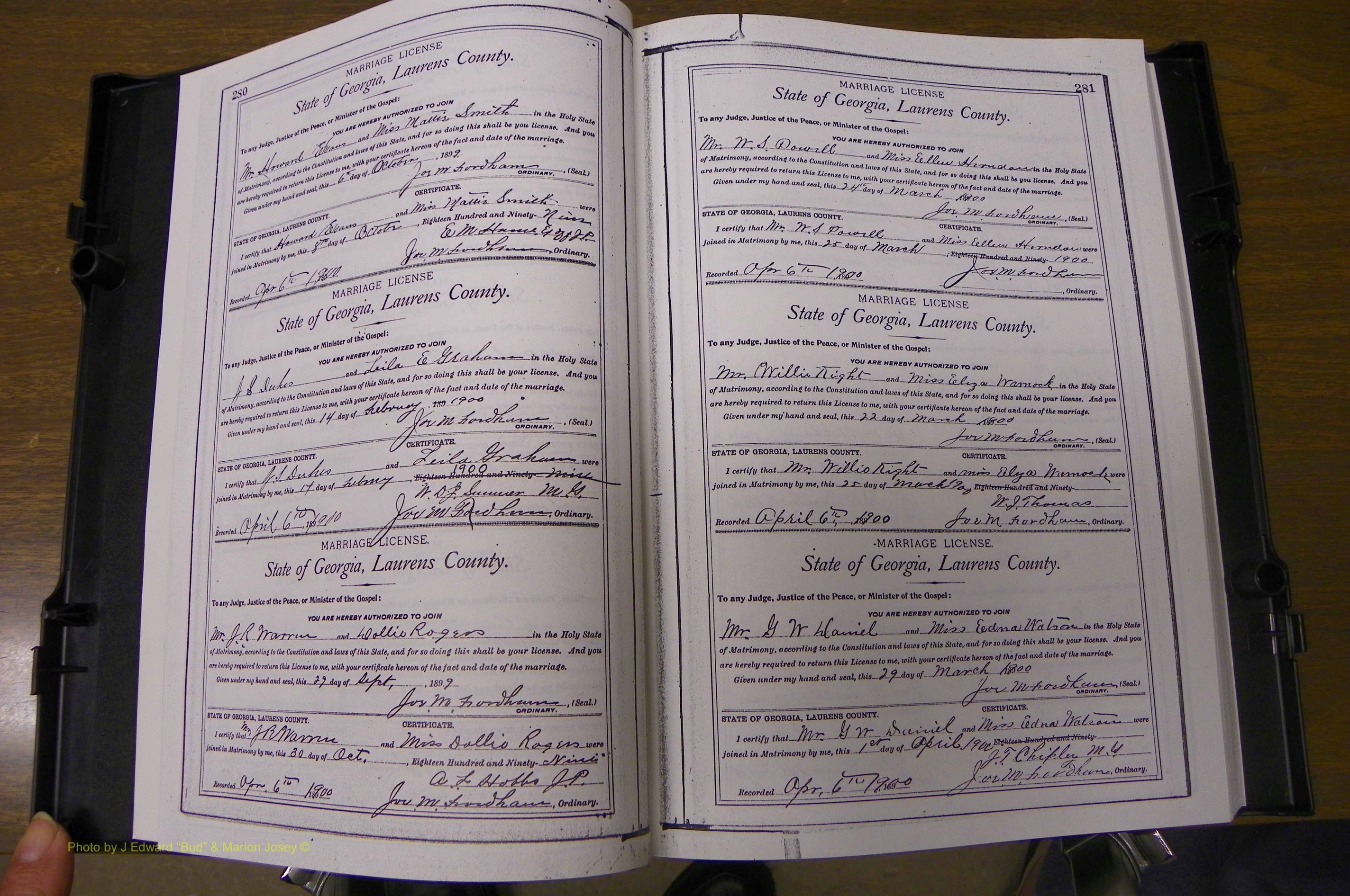 Laurens Co, GA, Marriages Book L, 1892 - 1906, P 280-281.JPG