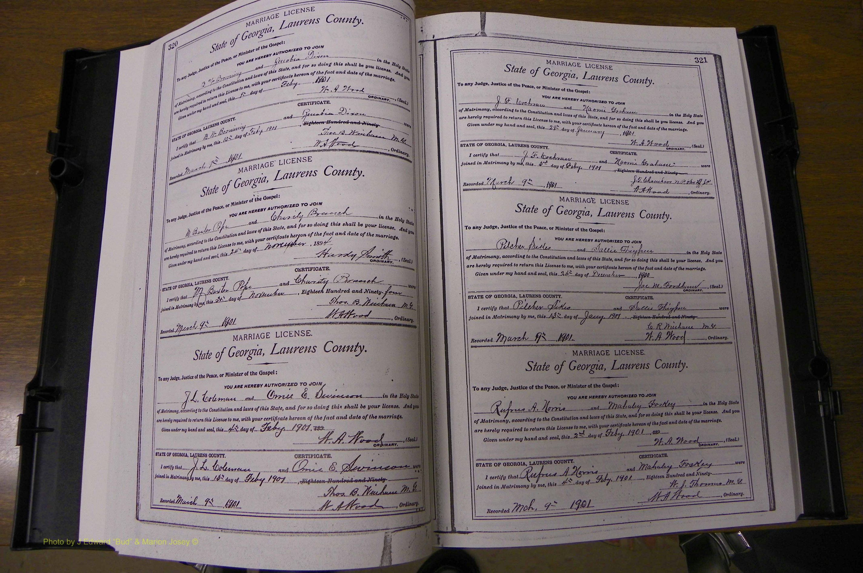 Laurens Co, GA, Marriages Book L, 1892 - 1906, P 320-321.JPG