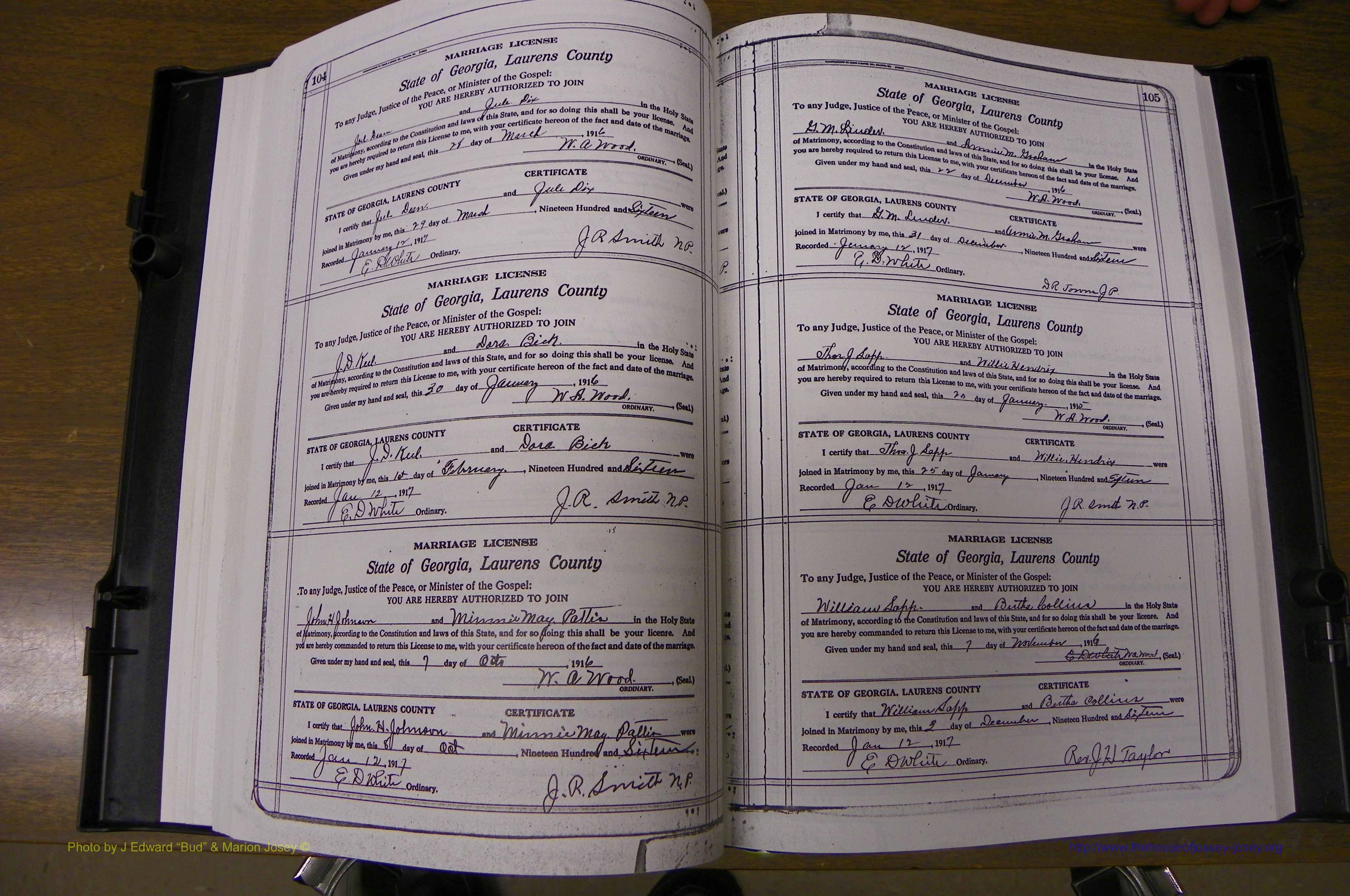 Laurens Co, GA, Marriages Book P, 1915 - 1924, White, P 104-105.JPG
