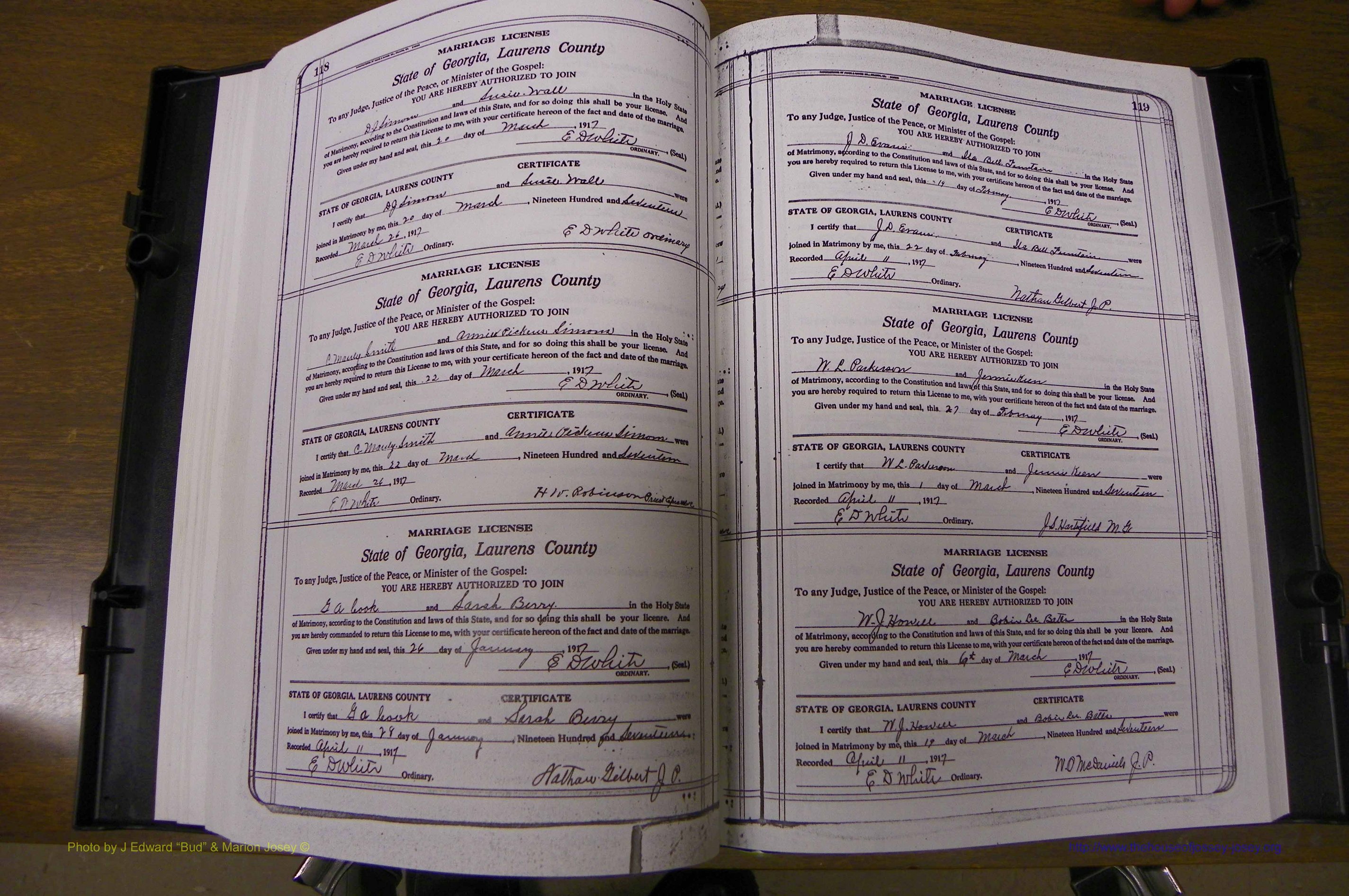 Laurens Co, GA, Marriages Book P, 1915 - 1924, White, P 118-119.JPG