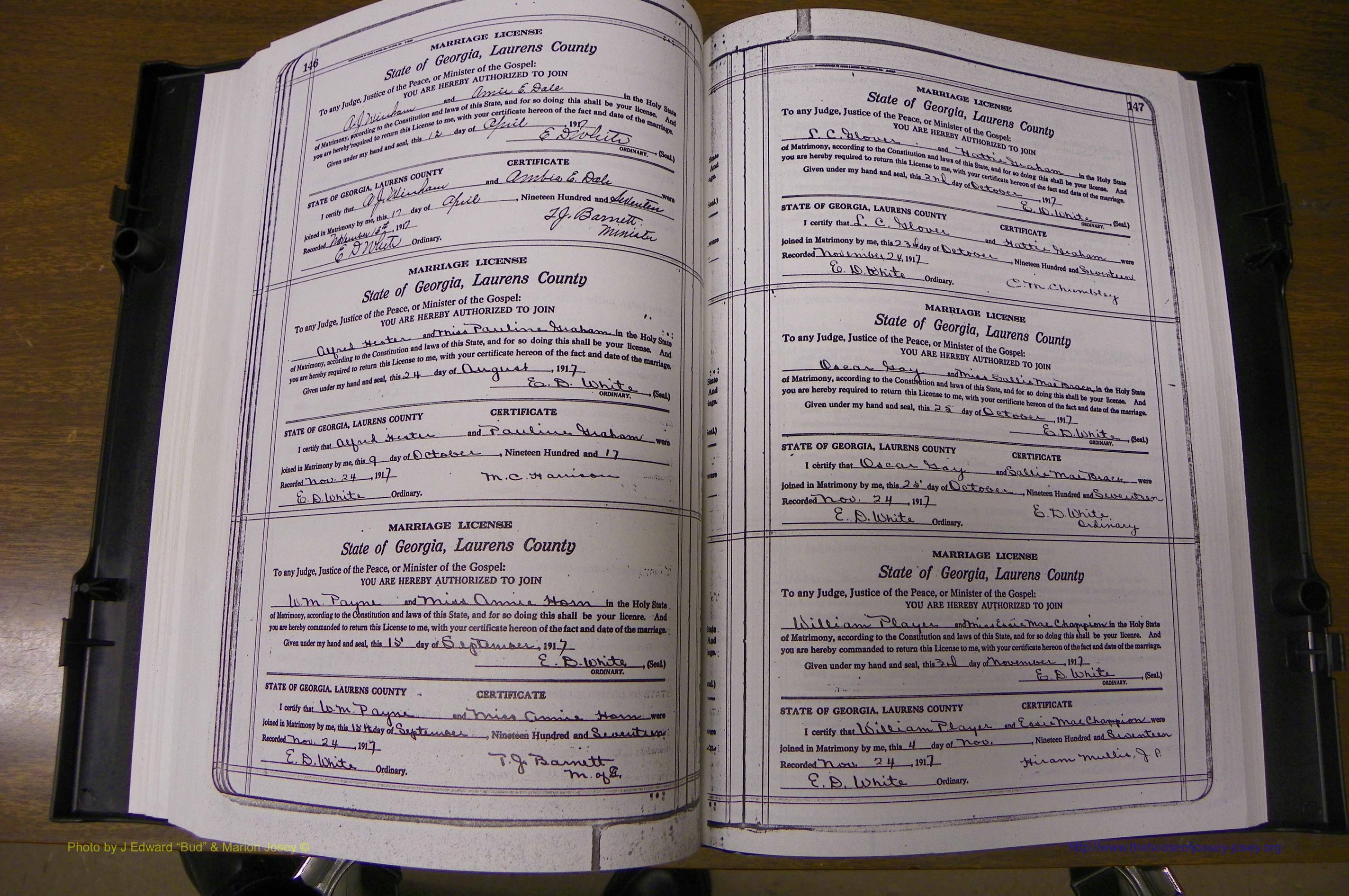 Laurens Co, GA, Marriages Book P, 1915 - 1924, White, P 146-147.JPG
