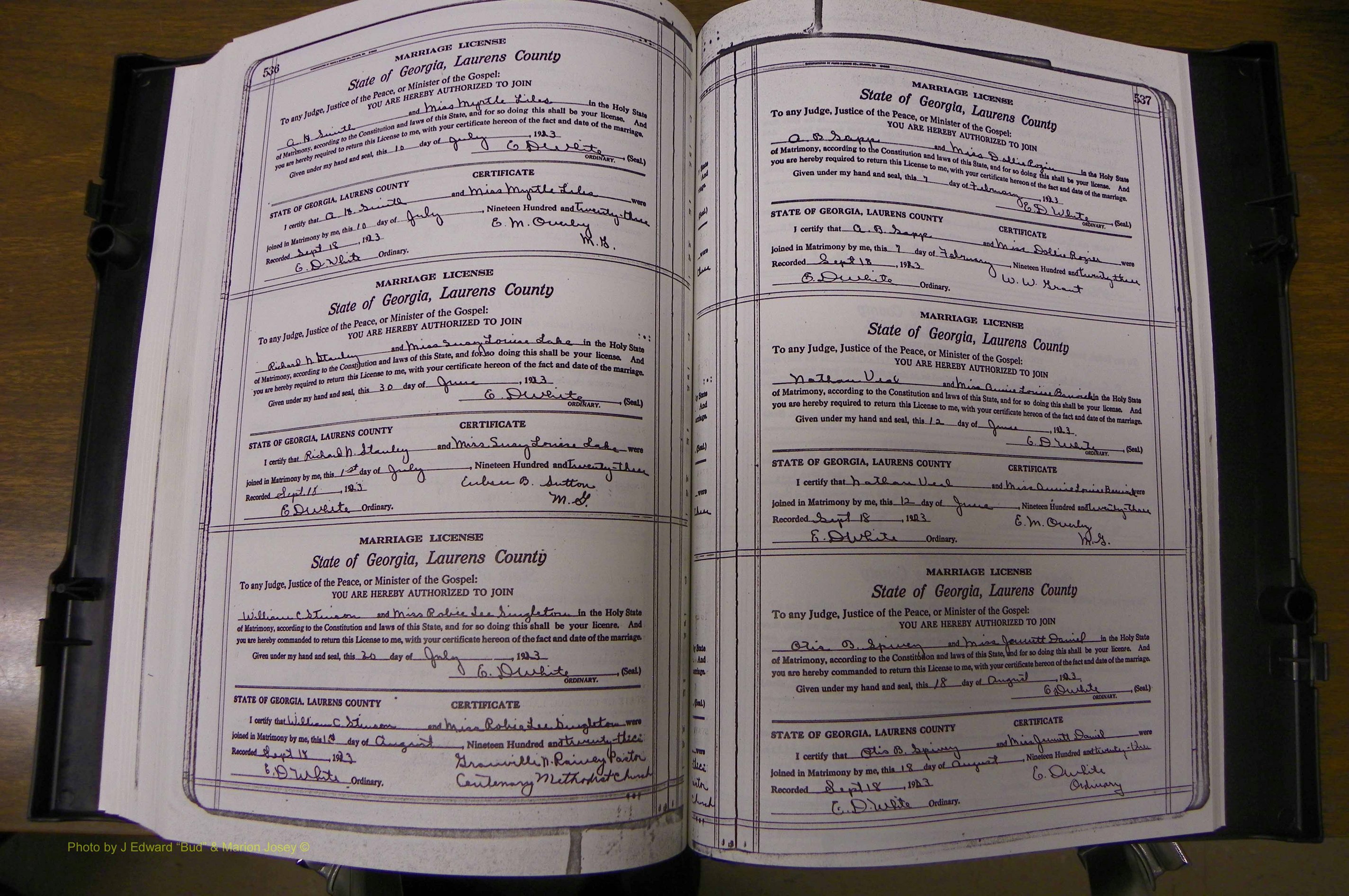 Laurens Co, GA, Marriages Book P, 1915 - 1924, White, P 536-537.JPG