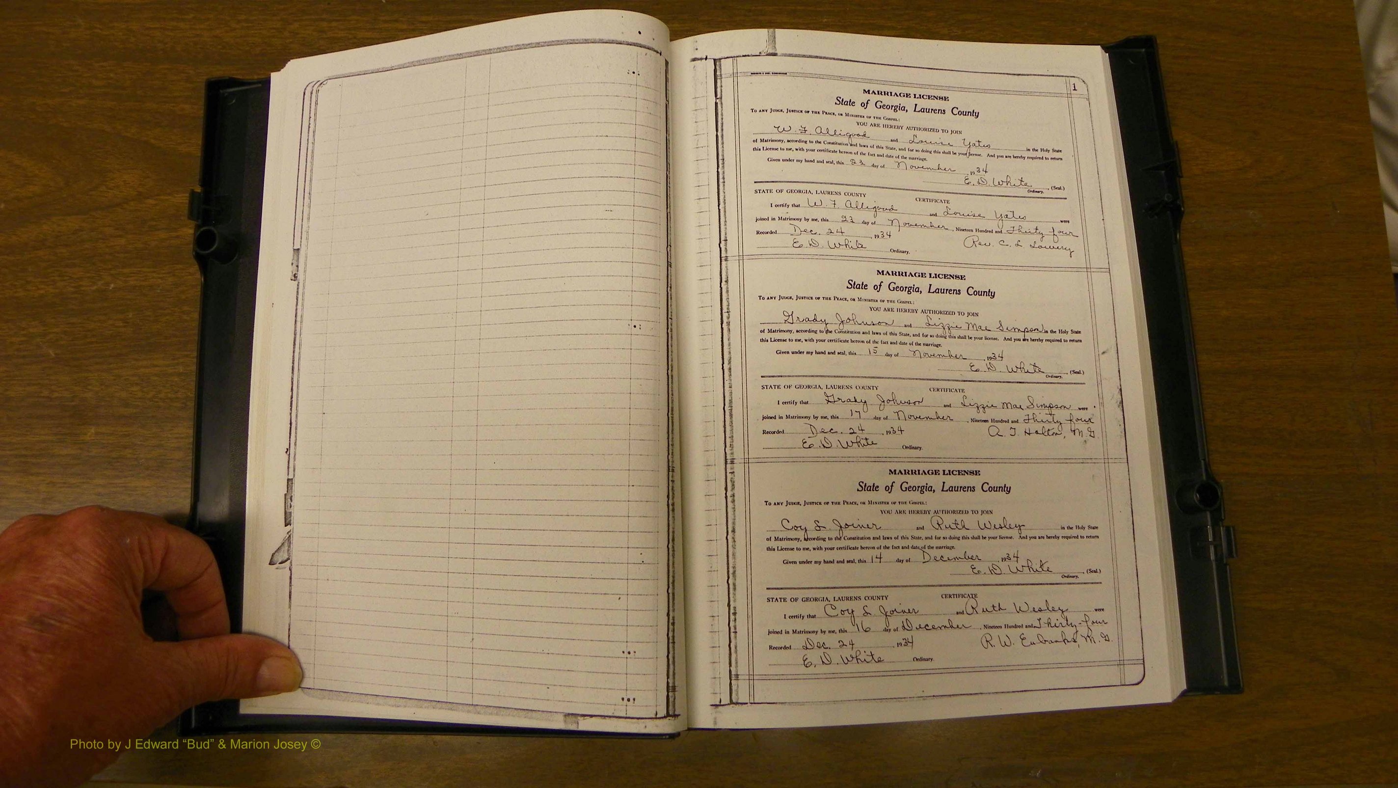 Laurens Co, GA, Marriages Book U, 1934 - 1944, White, P 001.JPG