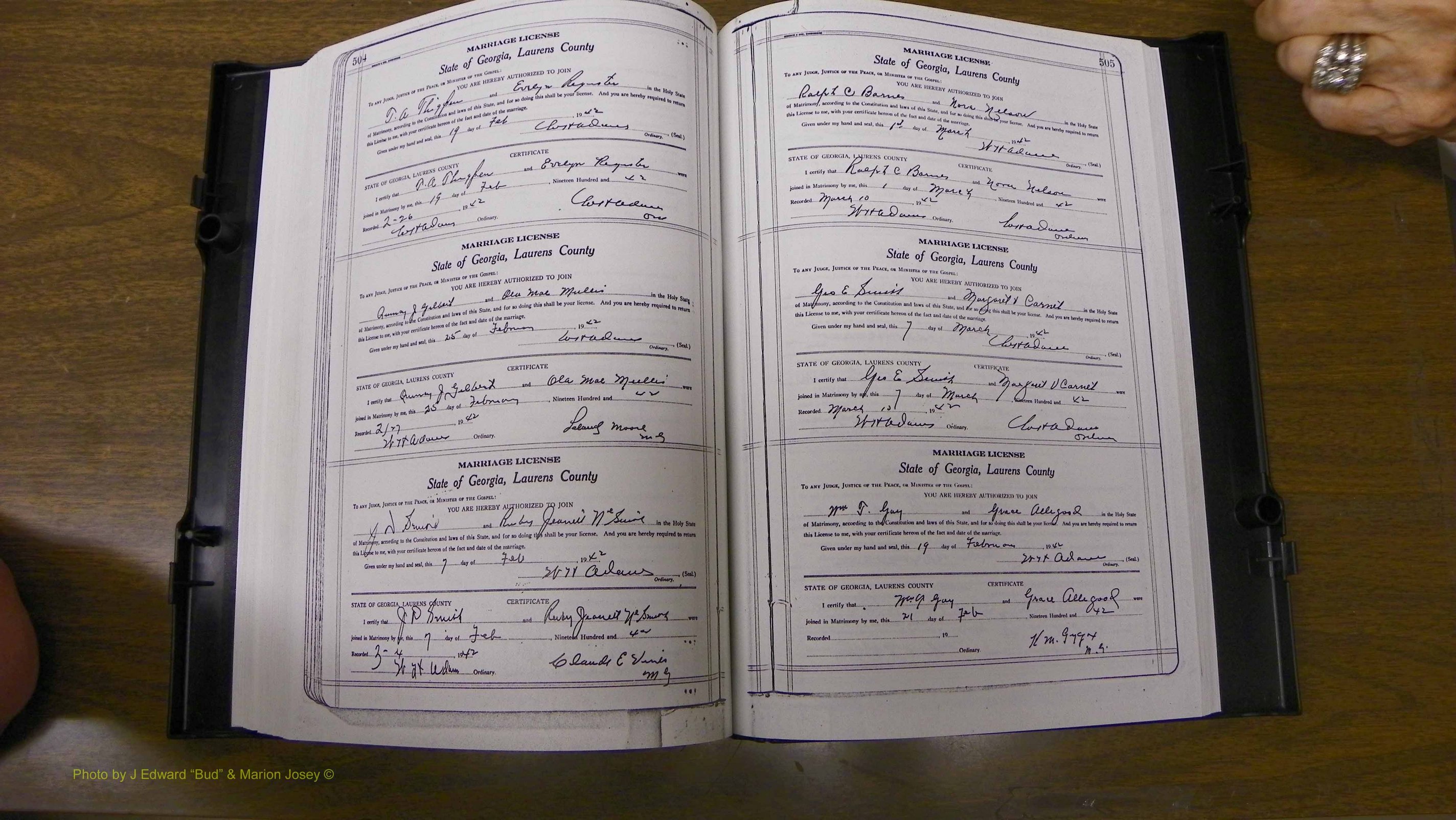 Laurens Co, GA, Marriages Book U, 1934 - 1944, White, P 504-505.JPG
