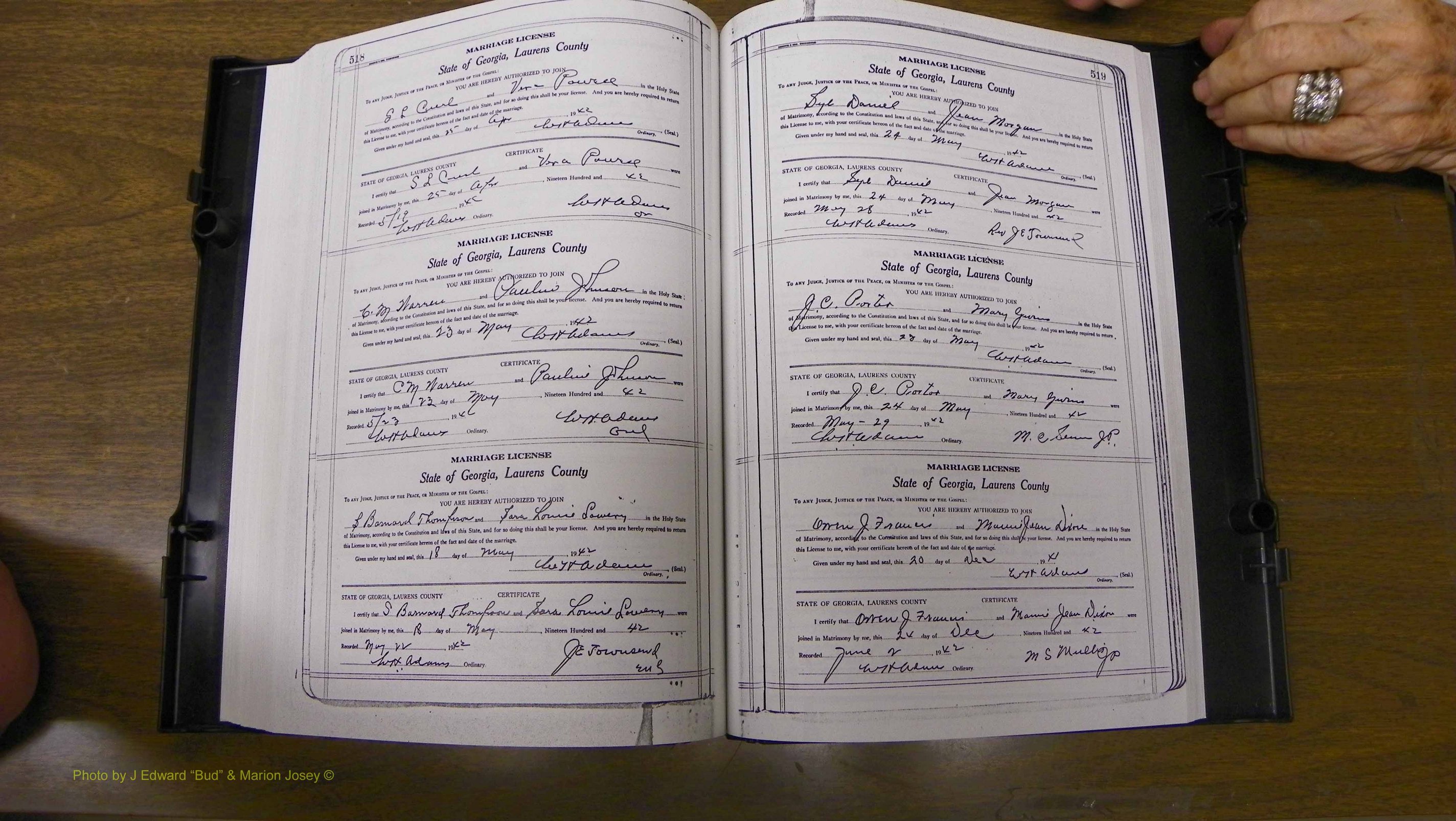 Laurens Co, GA, Marriages Book U, 1934 - 1944, White, P 518-519.JPG