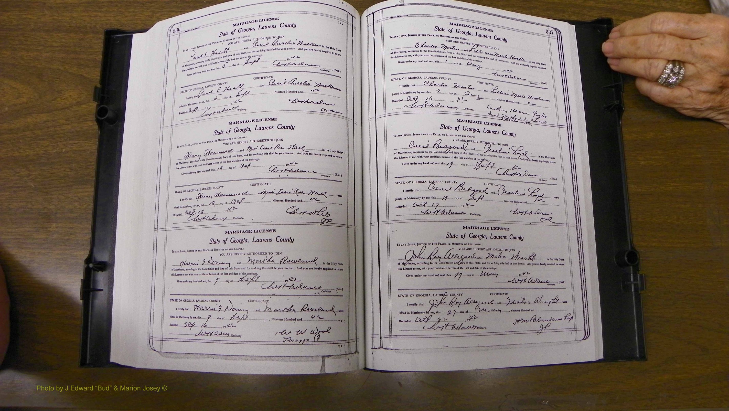 Laurens Co, GA, Marriages Book U, 1934 - 1944, White, P 536-537.JPG