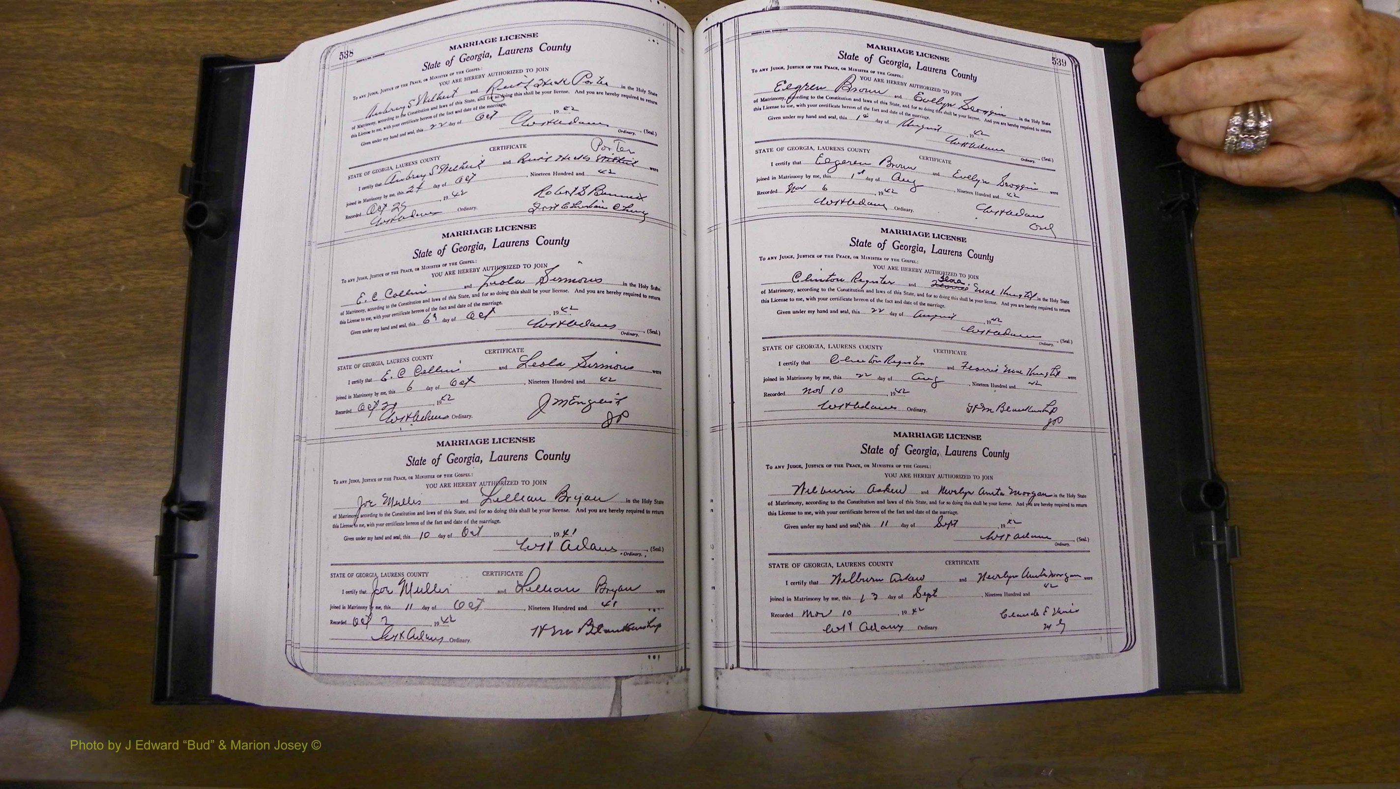 Laurens Co, GA, Marriages Book U, 1934 - 1944, White, P 538-539.JPG