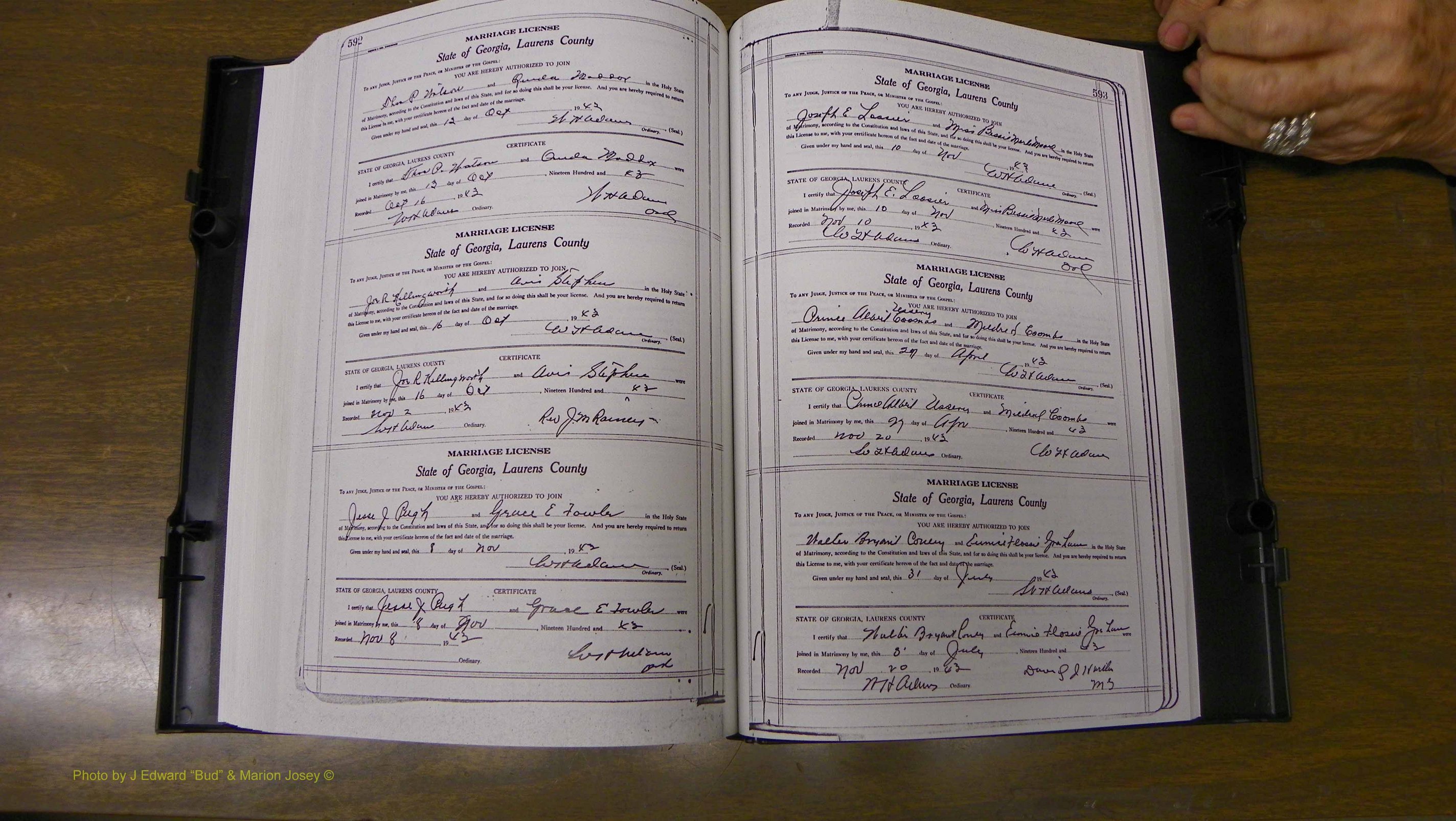 Laurens Co, GA, Marriages Book U, 1934 - 1944, White, P 592-593.JPG