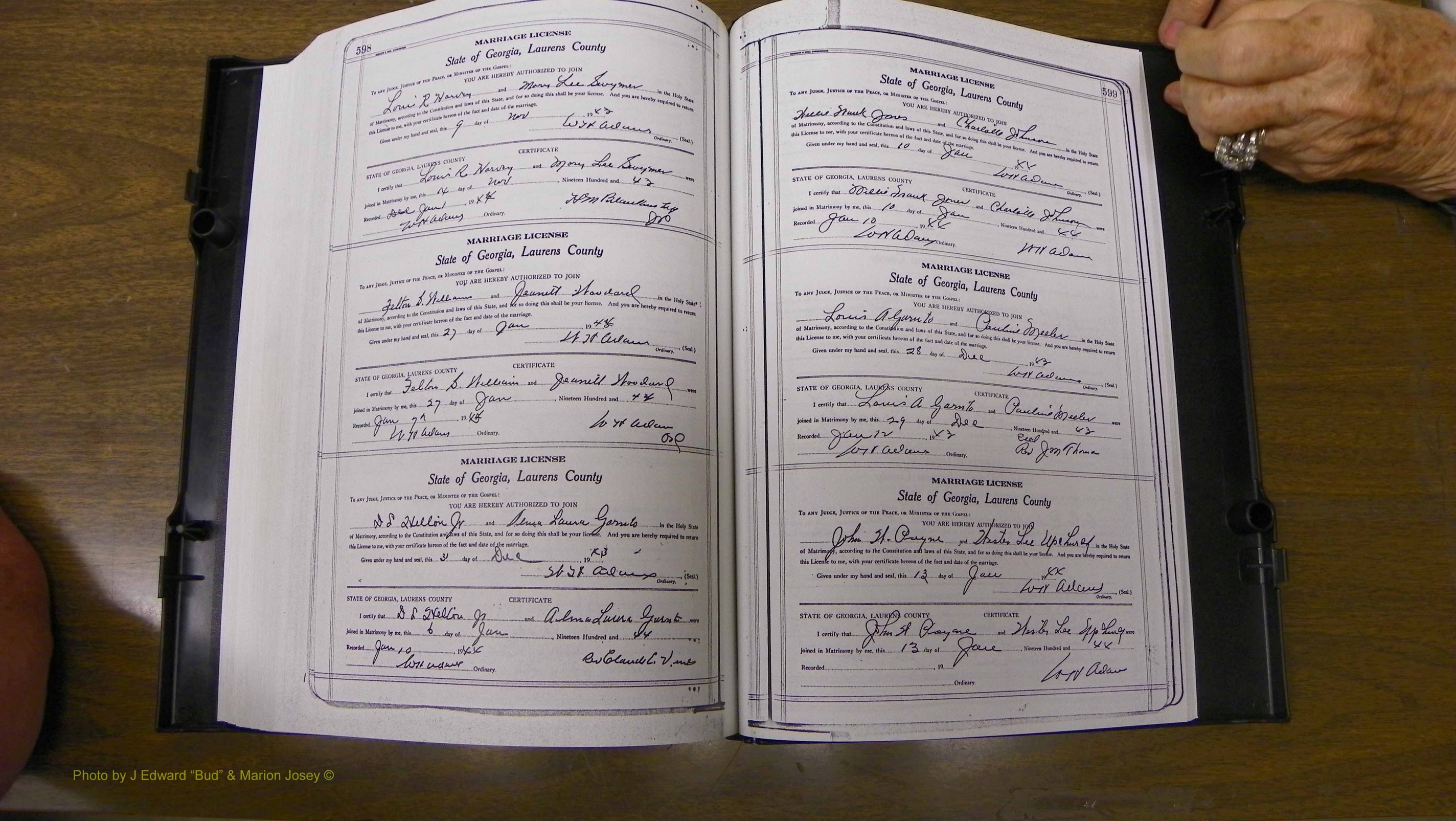 Laurens Co, GA, Marriages Book U, 1934 - 1944, White, P 598-599.JPG