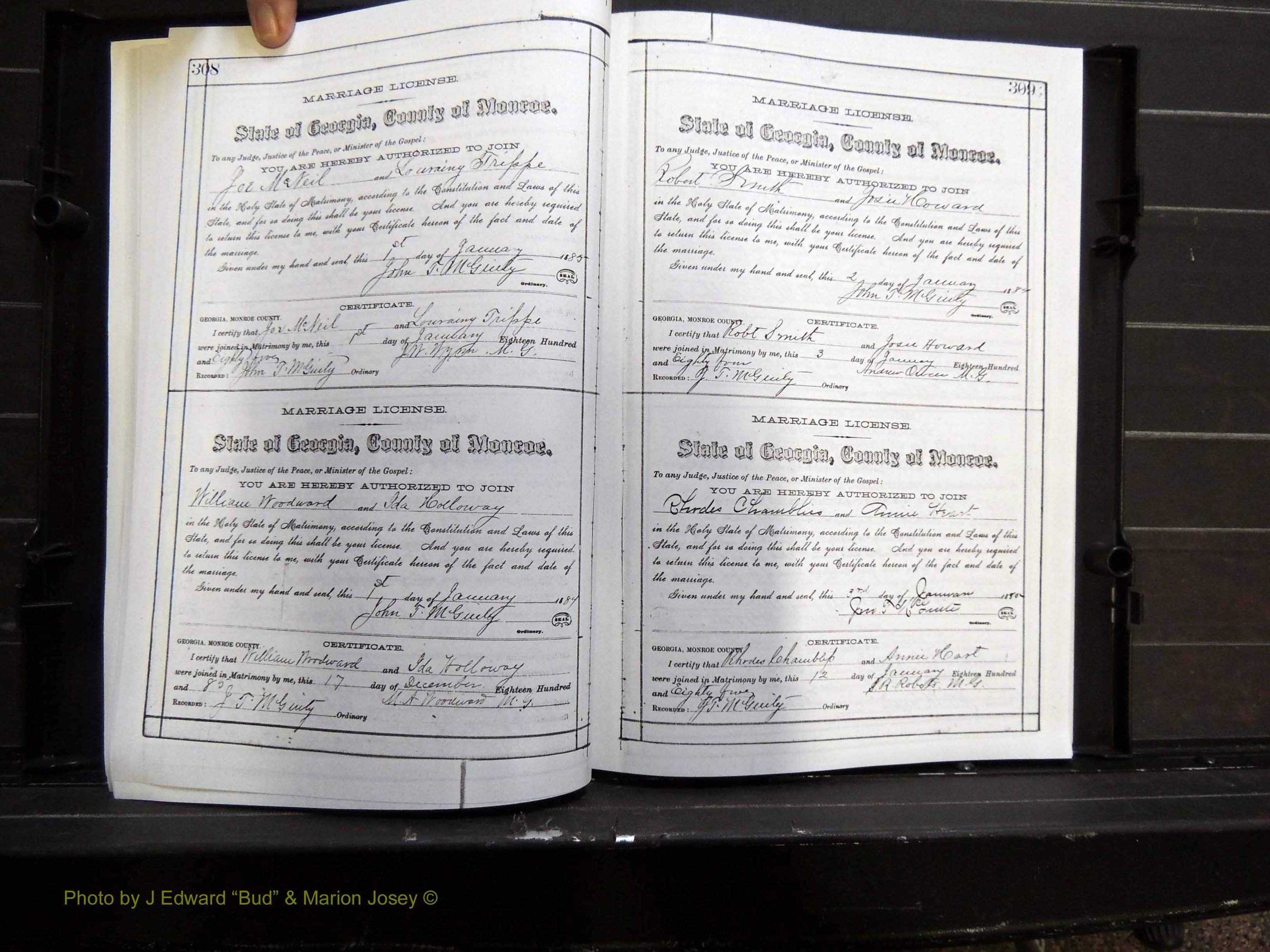 Monroe Co, GA, Marriages, Book E2, 1884-1887 pg 308-309.JPG