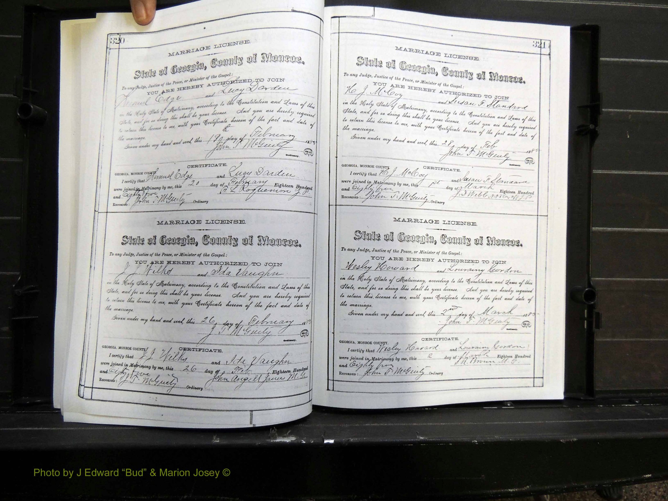 Monroe Co, GA, Marriages, Book E2, 1884-1887 pg 320-321.JPG