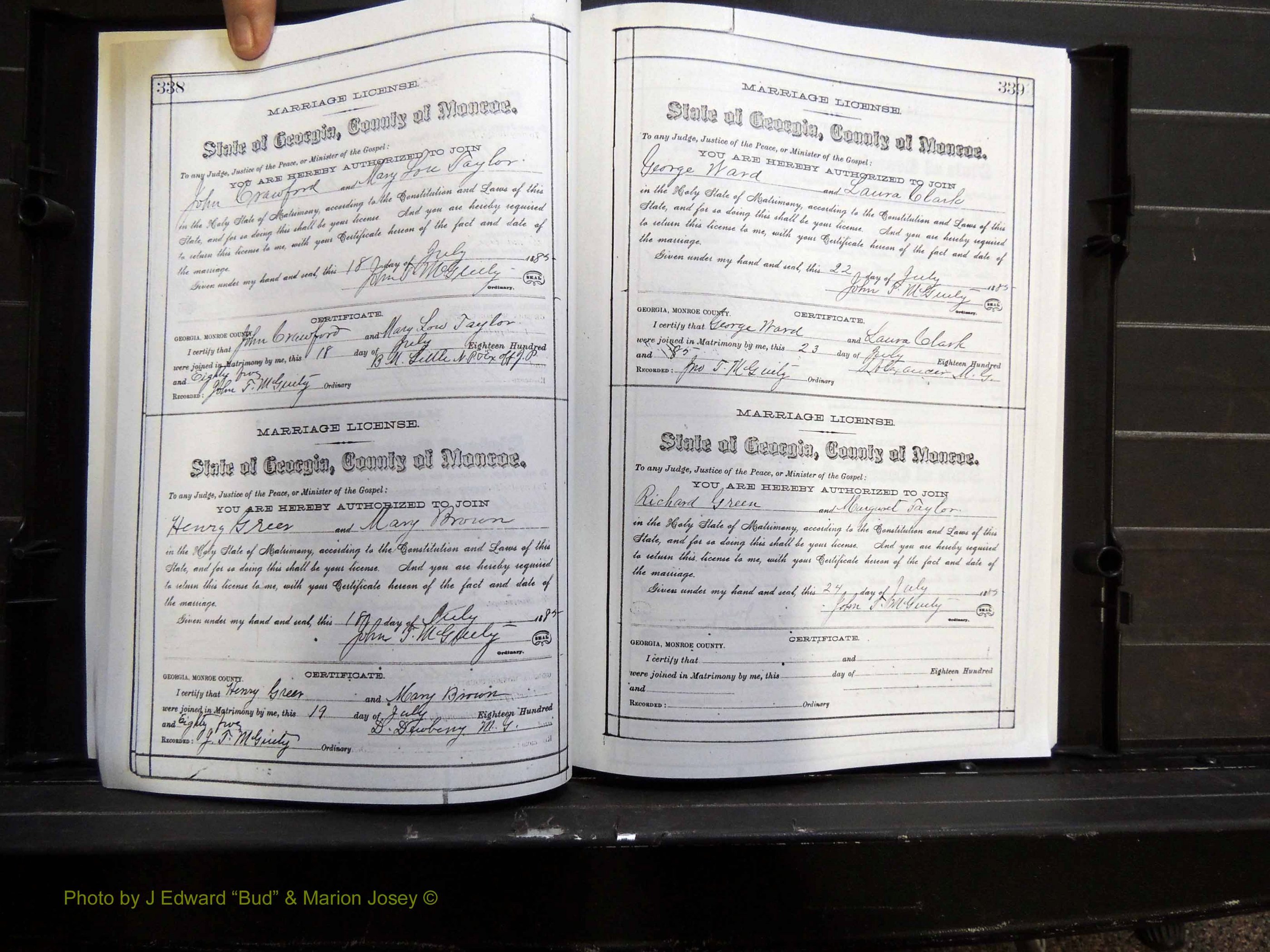 Monroe Co, GA, Marriages, Book E2, 1884-1887 pg 338-339.JPG