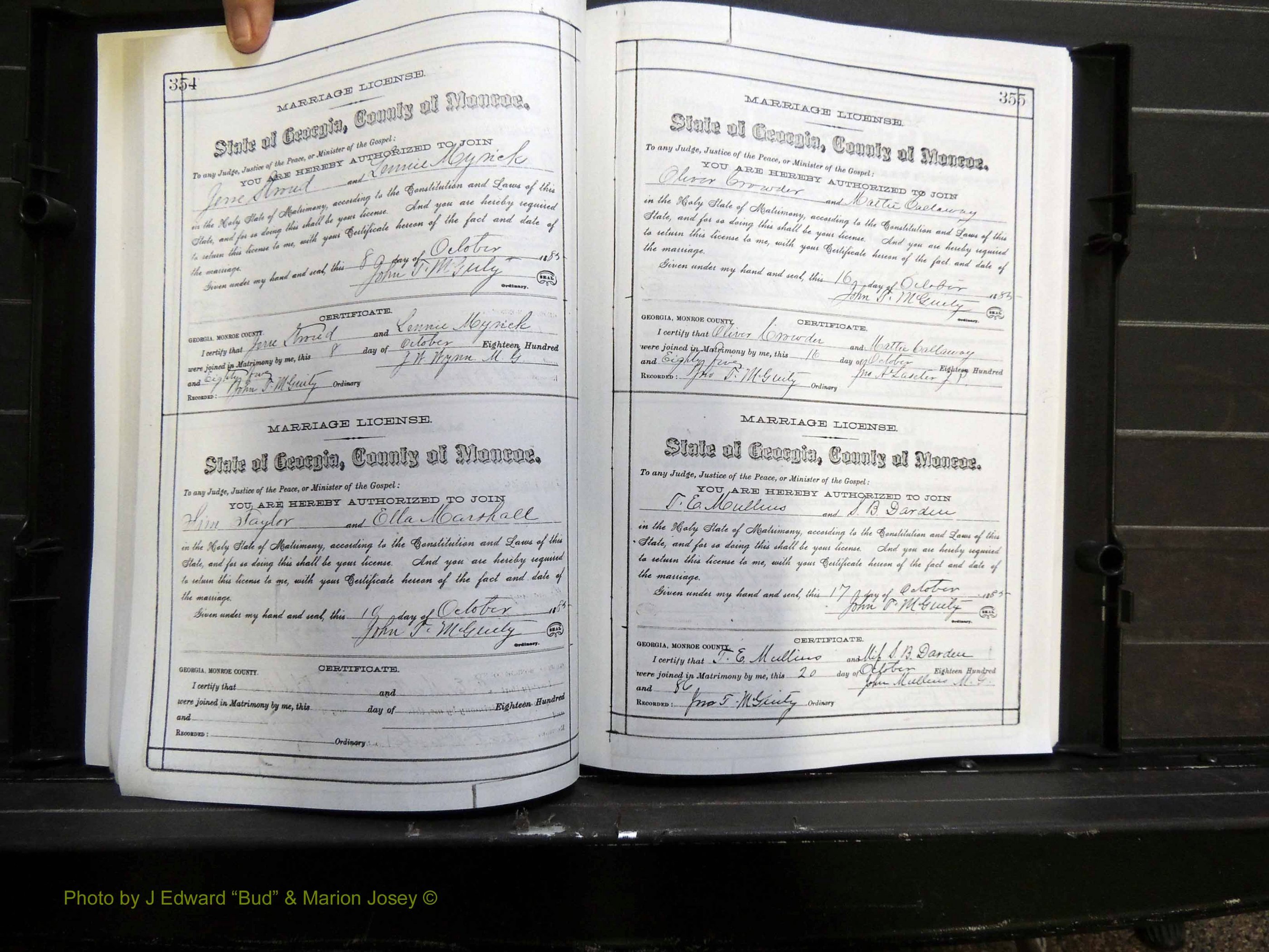 Monroe Co, GA, Marriages, Book E2, 1884-1887 pg 354-355.JPG