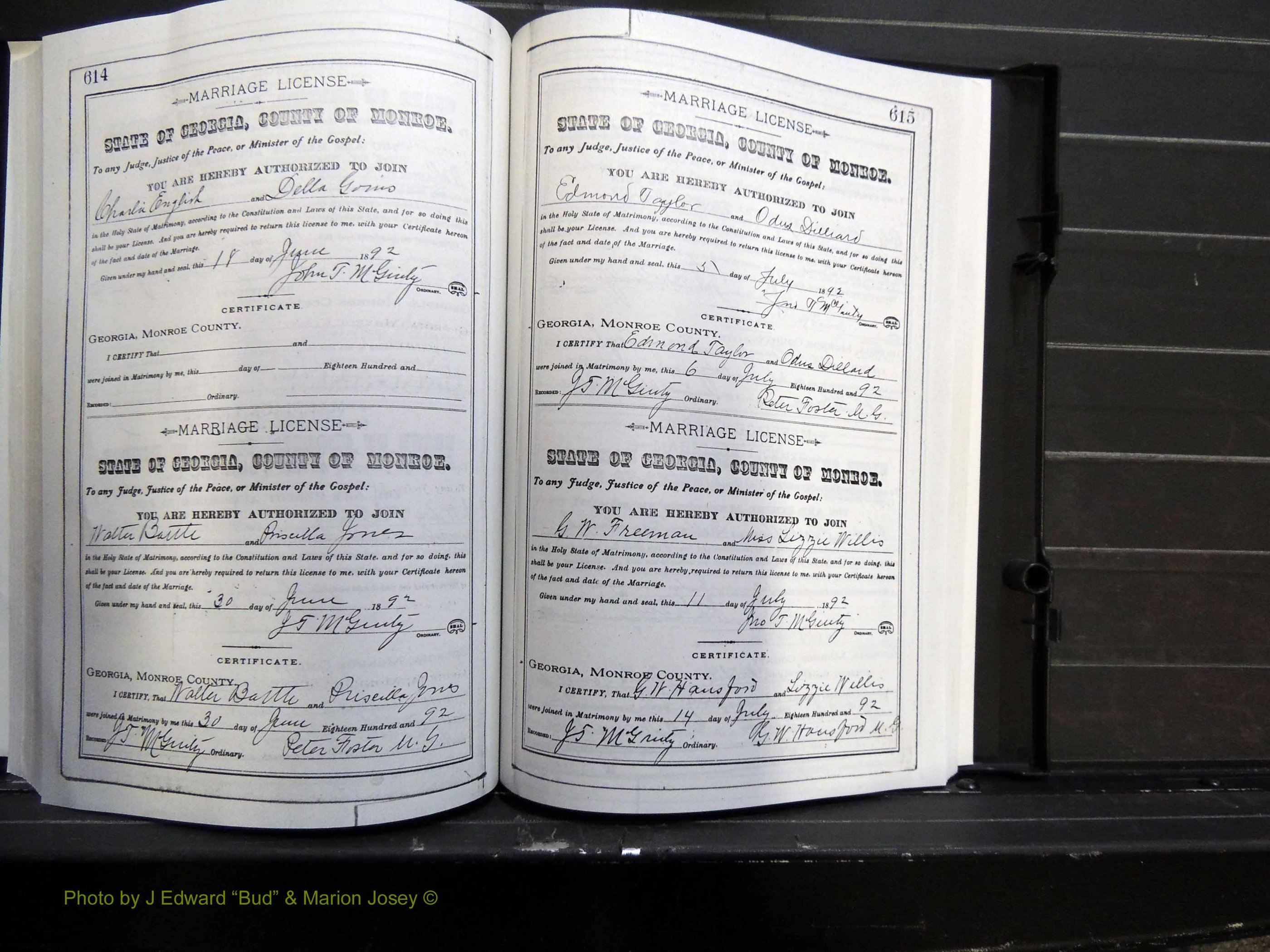 Monroe Co, GA, Marriages, Book F2, 1889-1890 pg 614-615.JPG