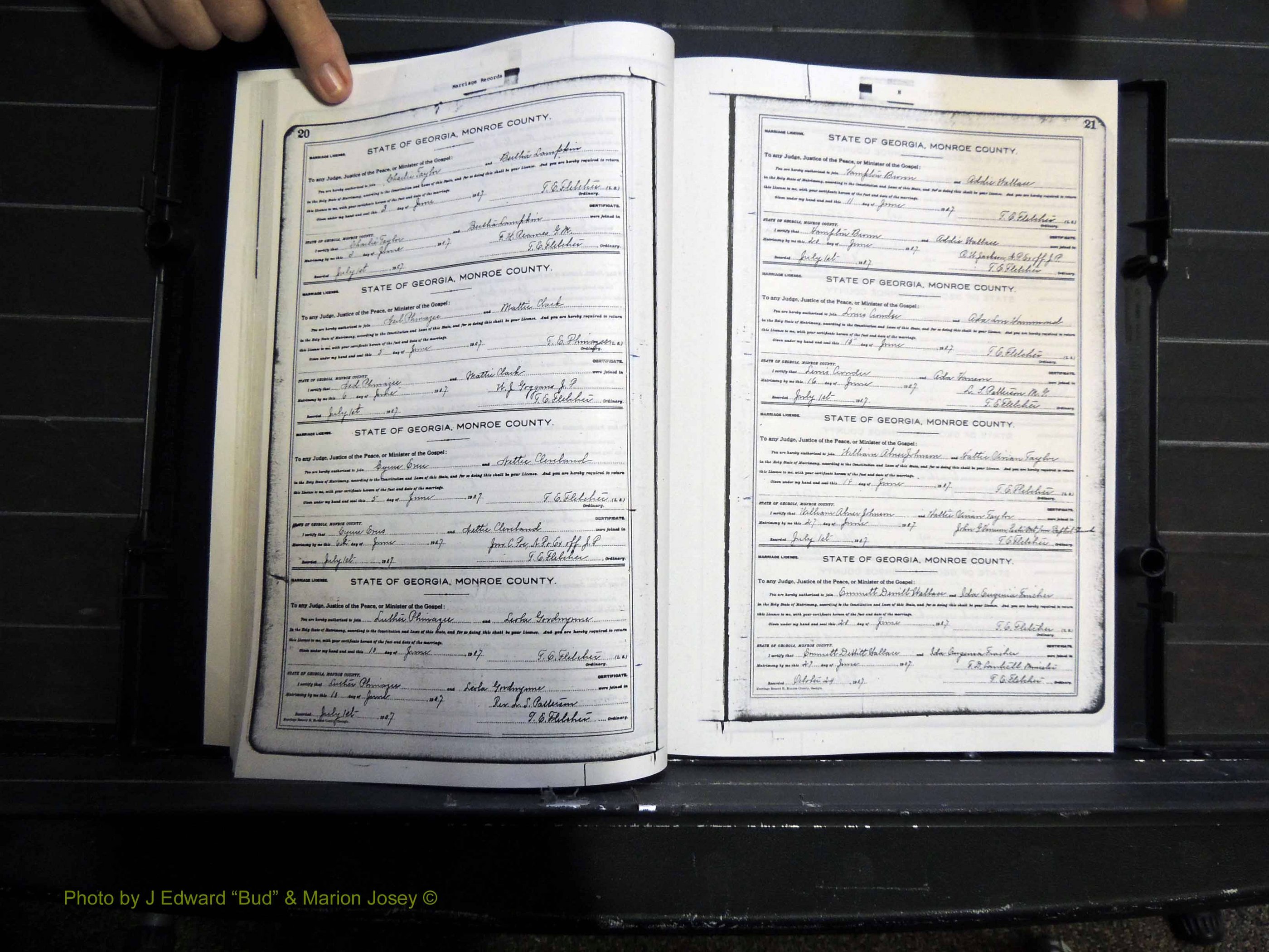 Monroe Co, GA, Marriages, Book H, 1907-1913 pg 020-021.JPG