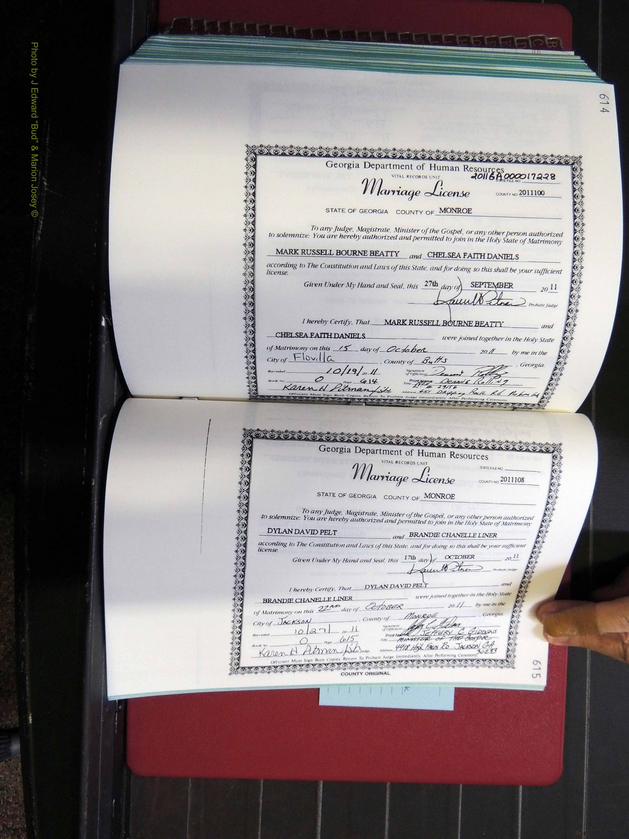Monroe Co, GA, Marriages, Book, O, 2007-2012 pg 614-615.JPG