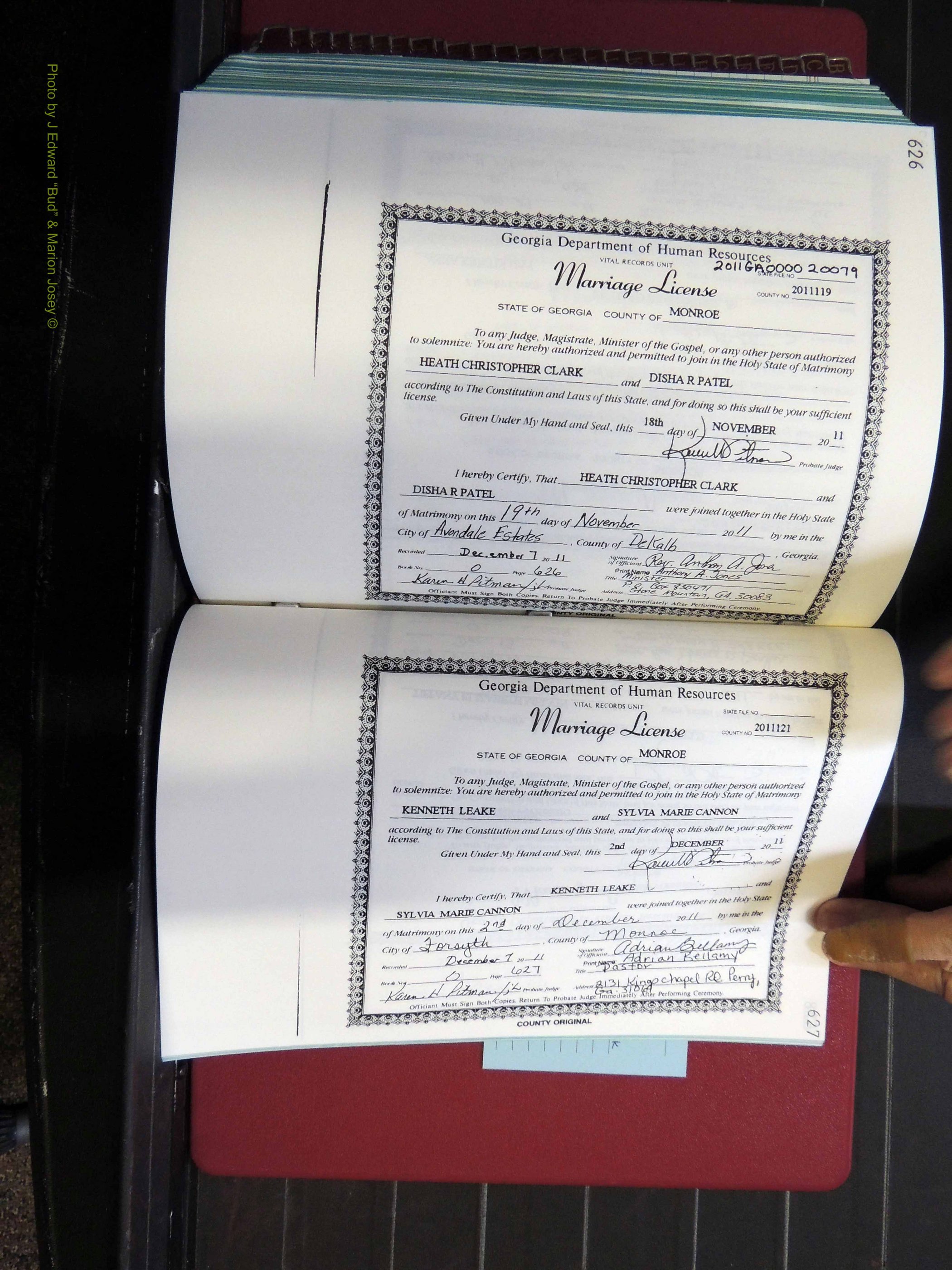 Monroe Co, GA, Marriages, Book, O, 2007-2012 pg 626-627.JPG