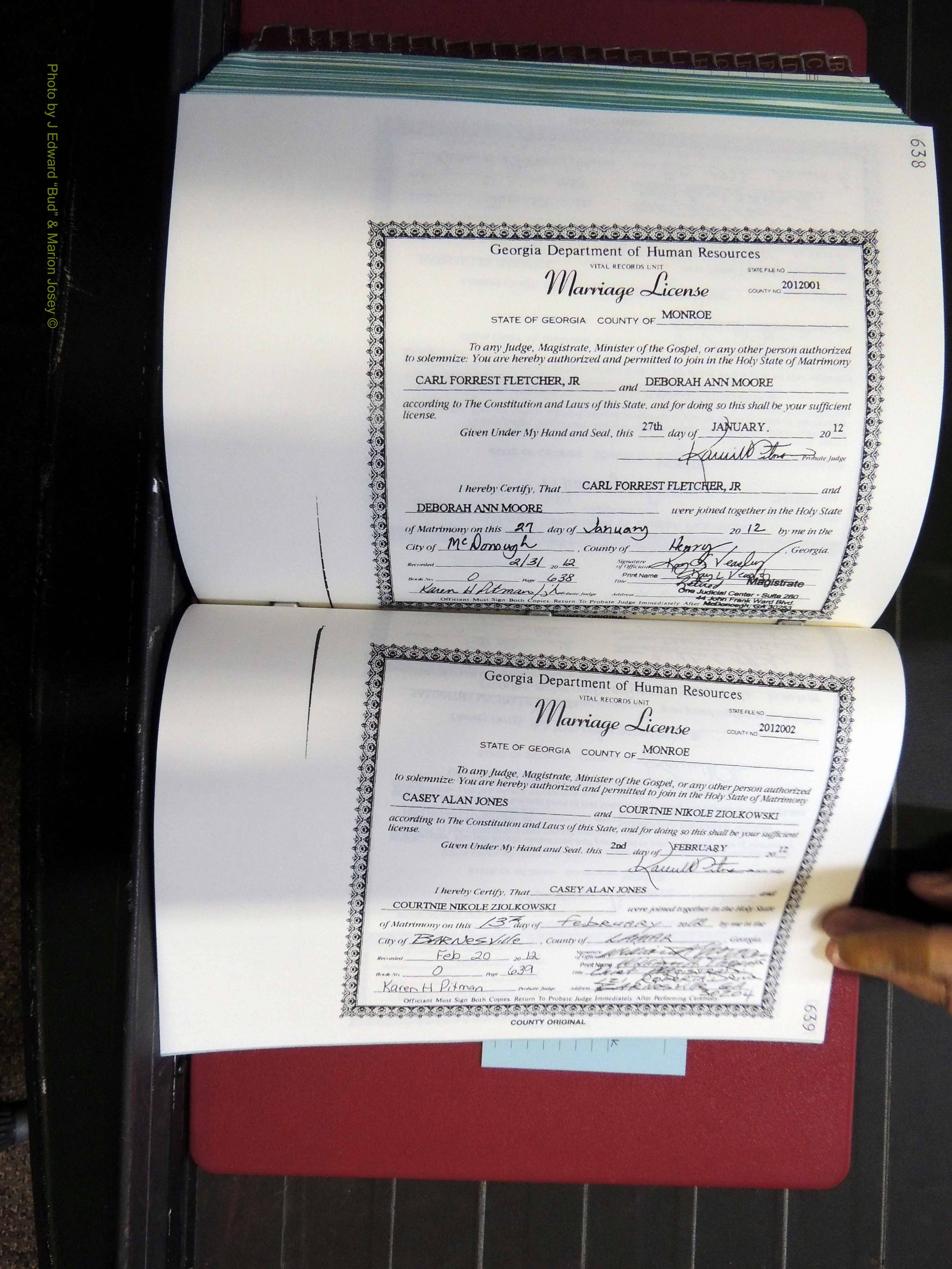 Monroe Co, GA, Marriages, Book, O, 2007-2012 pg 638-639.JPG