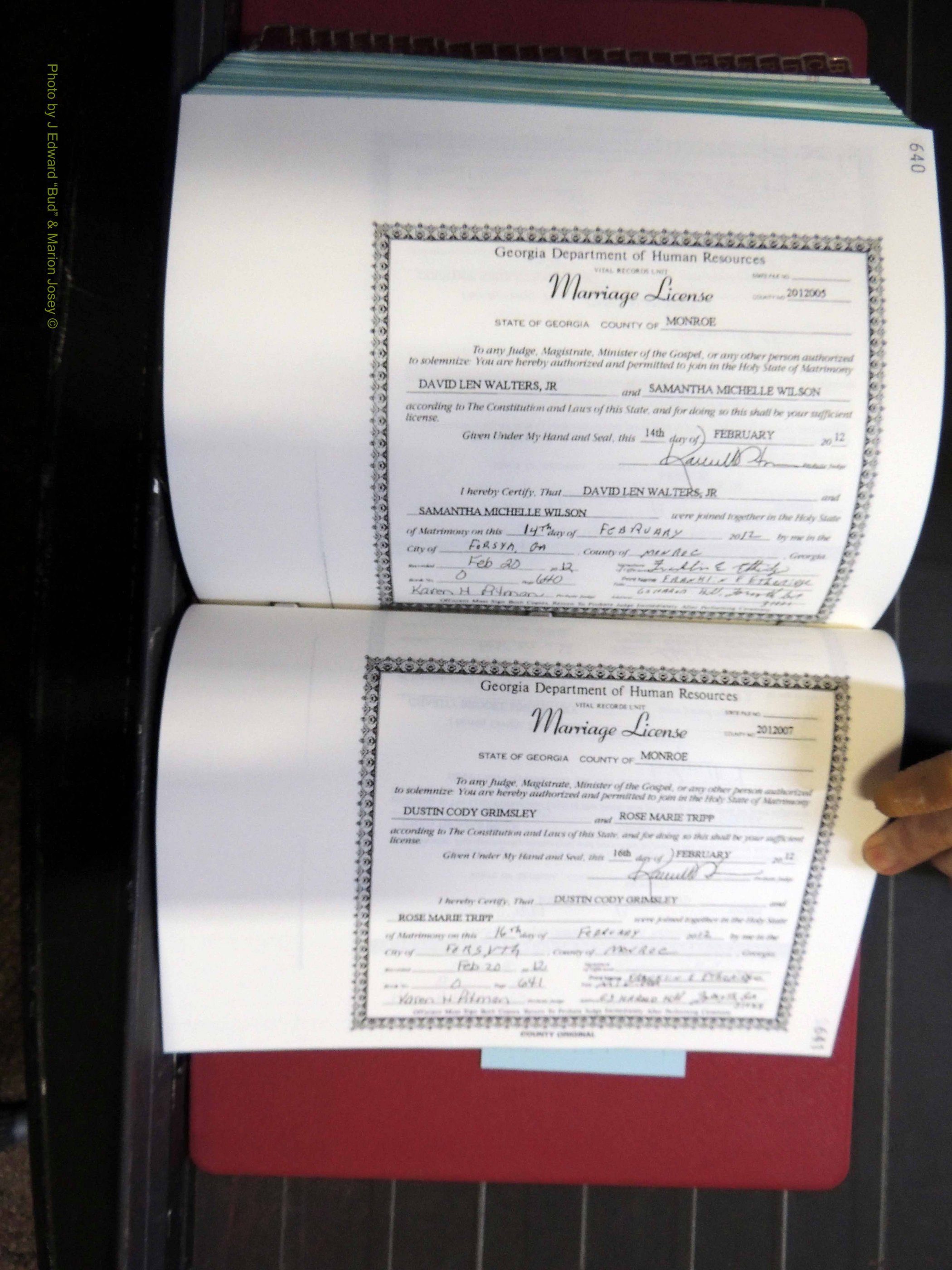 Monroe Co, GA, Marriages, Book, O, 2007-2012 pg 640-641.JPG