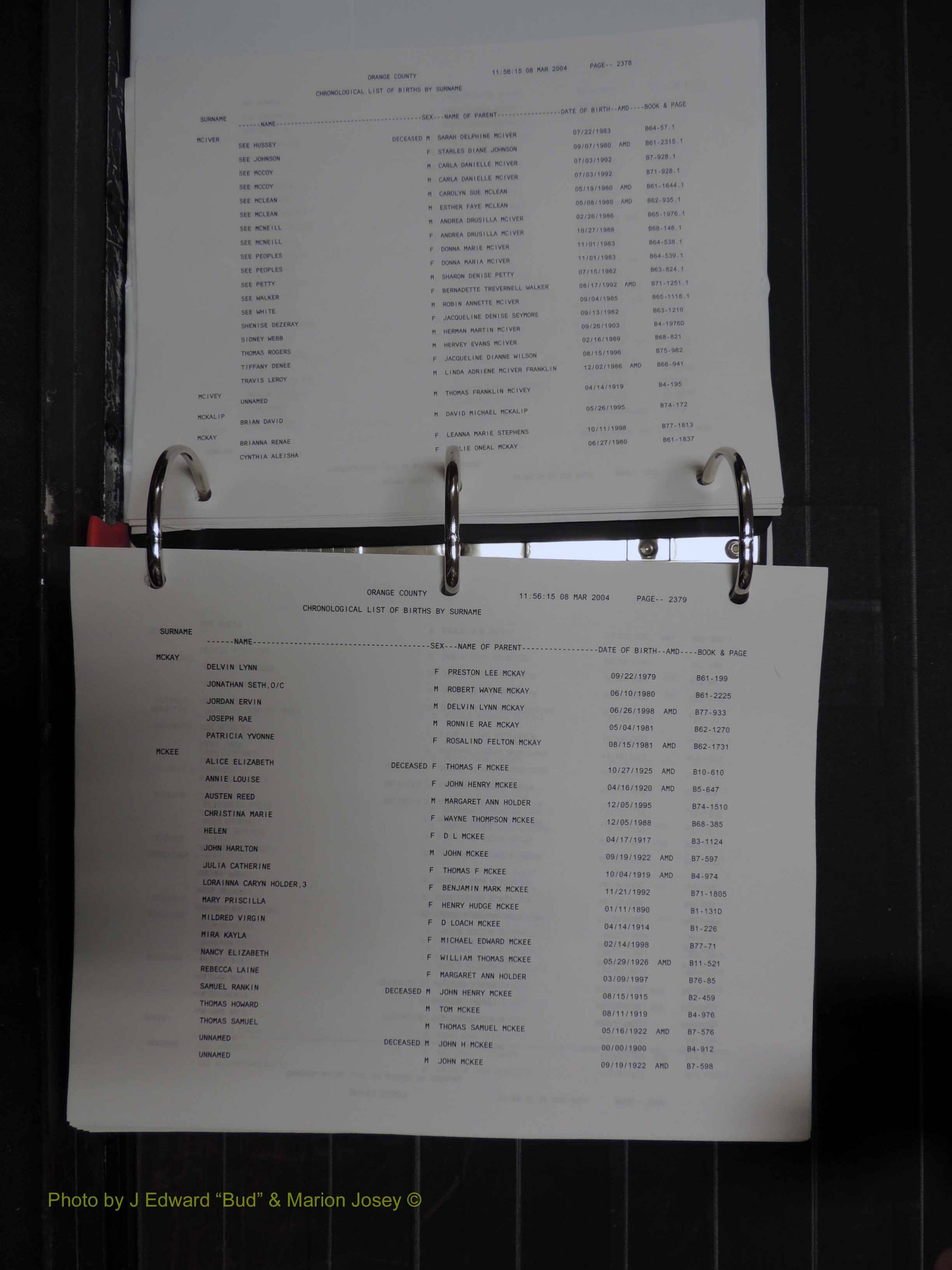Orange Co, NC, Birth Index, M-Z (124).JPG