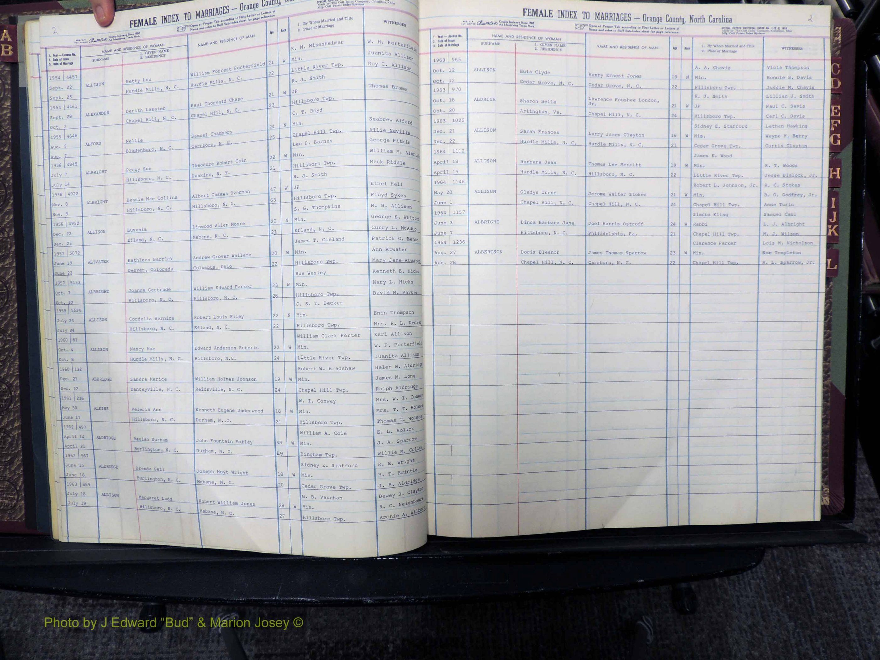 Orange Co, NC, Marriages, Female, A-L, 1911-1964 (106).JPG