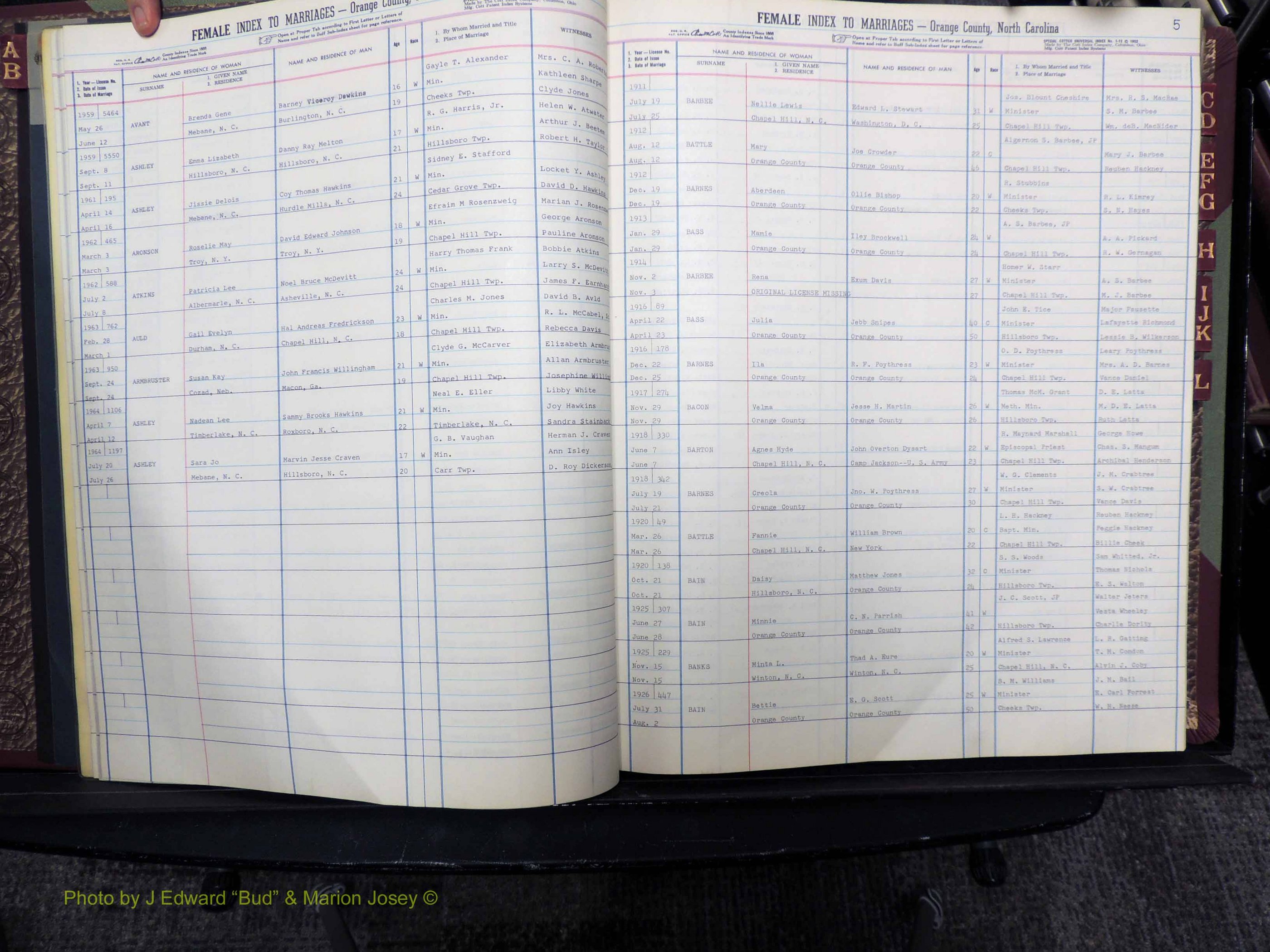 Orange Co, NC, Marriages, Female, A-L, 1911-1964 (110).JPG