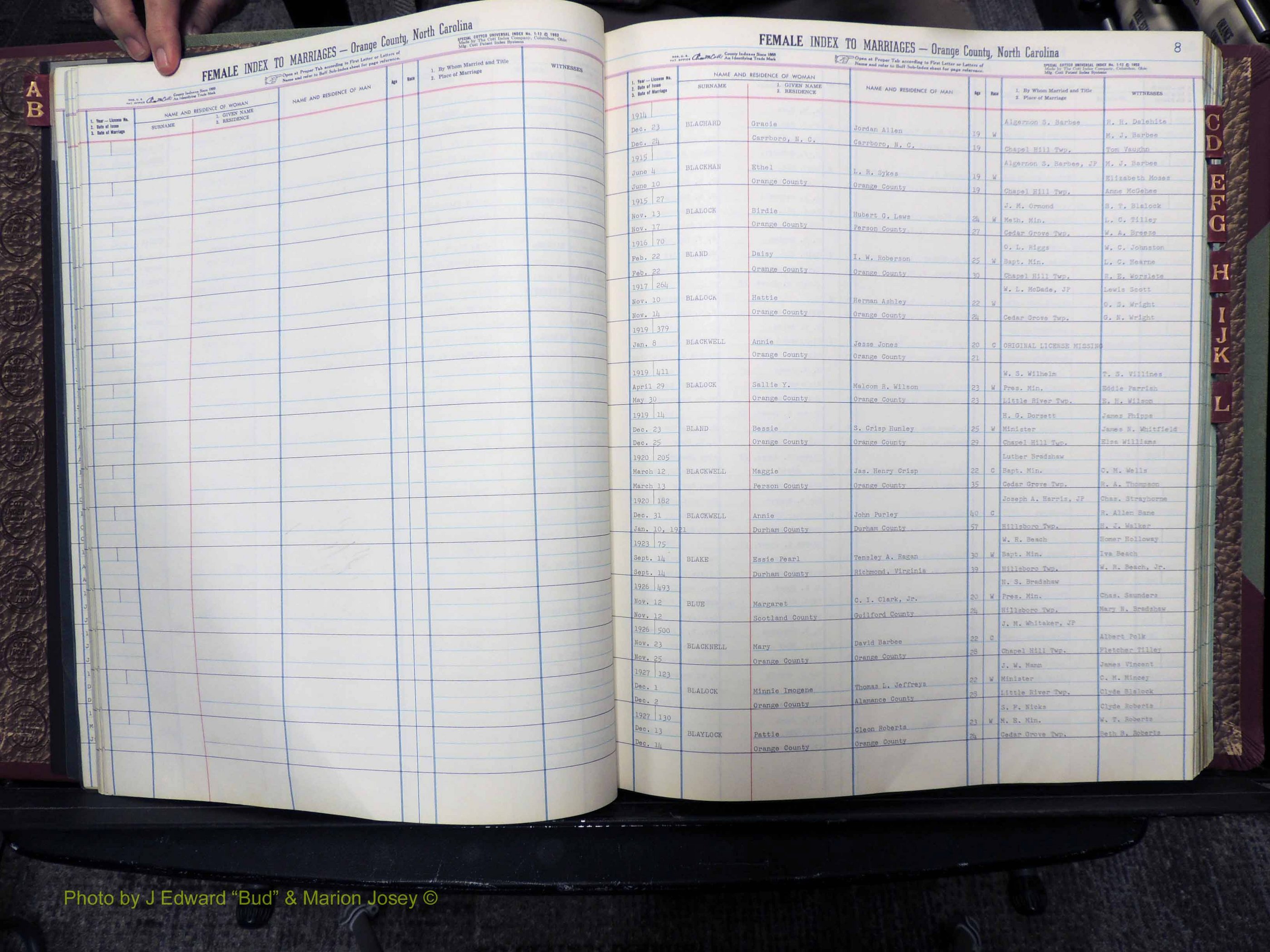 Orange Co, NC, Marriages, Female, A-L, 1911-1964 (121).JPG