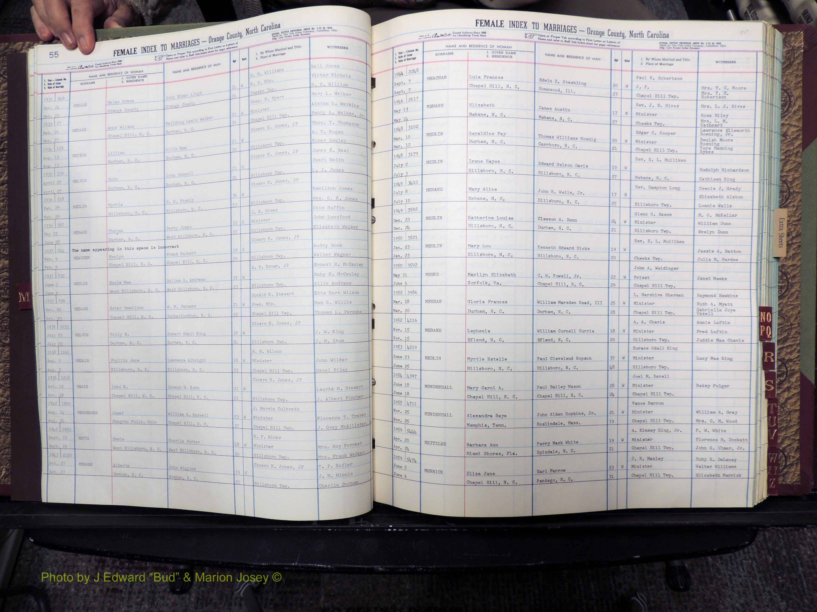 Orange Co, NC, Marriages, Female Index, M-Z, 1911-1964 (109).JPG