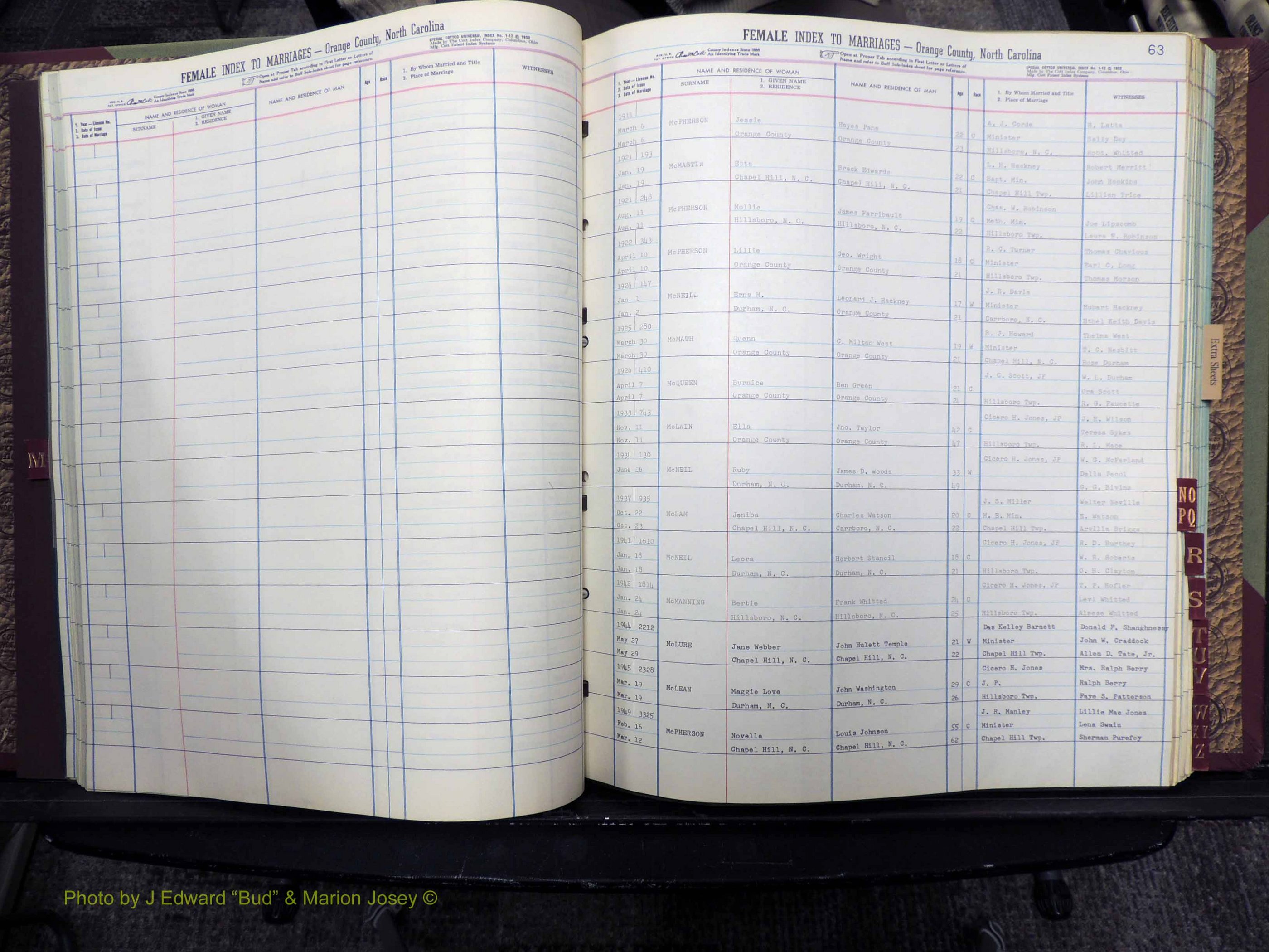 Orange Co, NC, Marriages, Female Index, M-Z, 1911-1964 (126).JPG