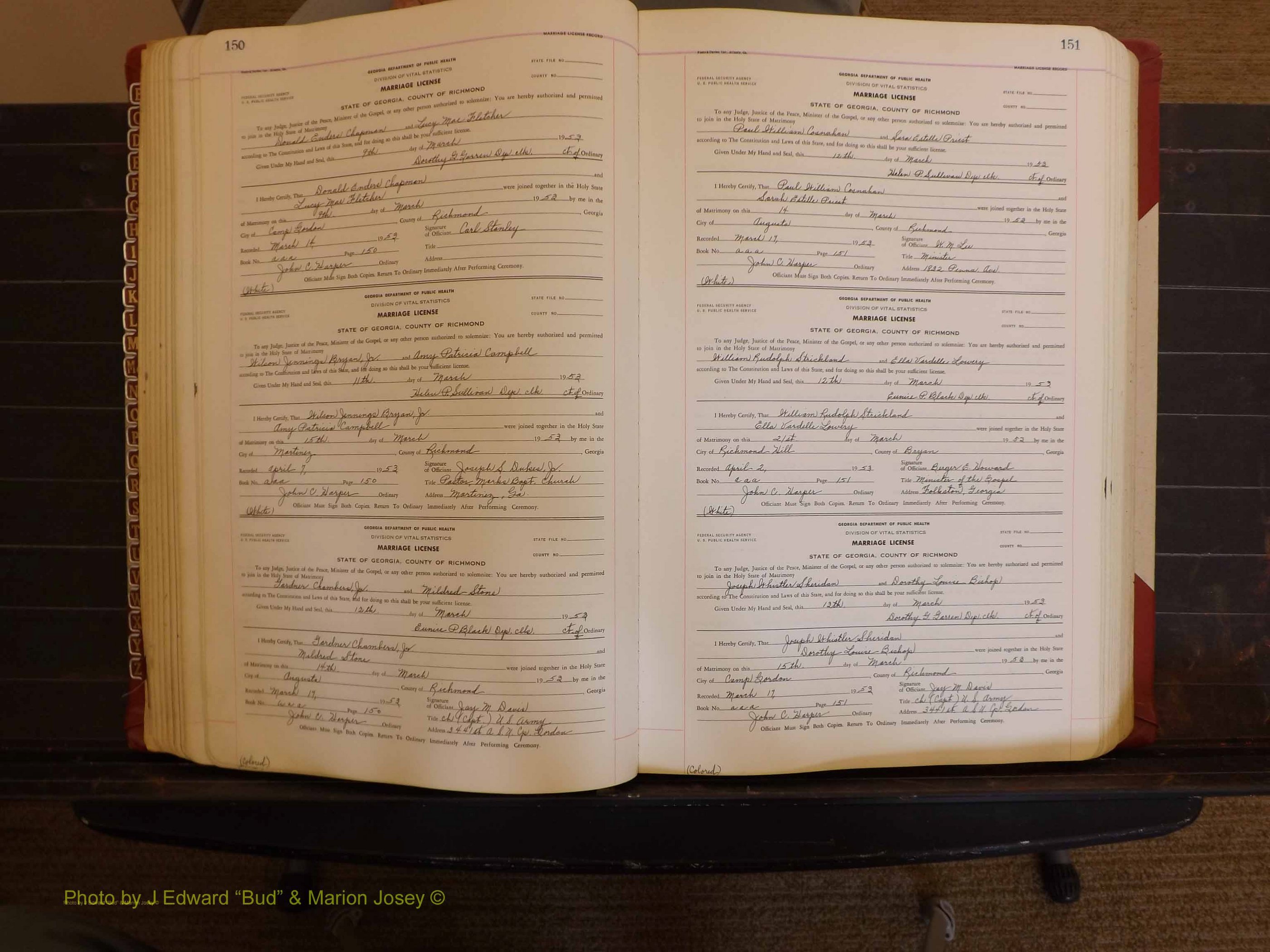 Richmond Marriages, AAA, 1952-1953 P 150-151.JPG