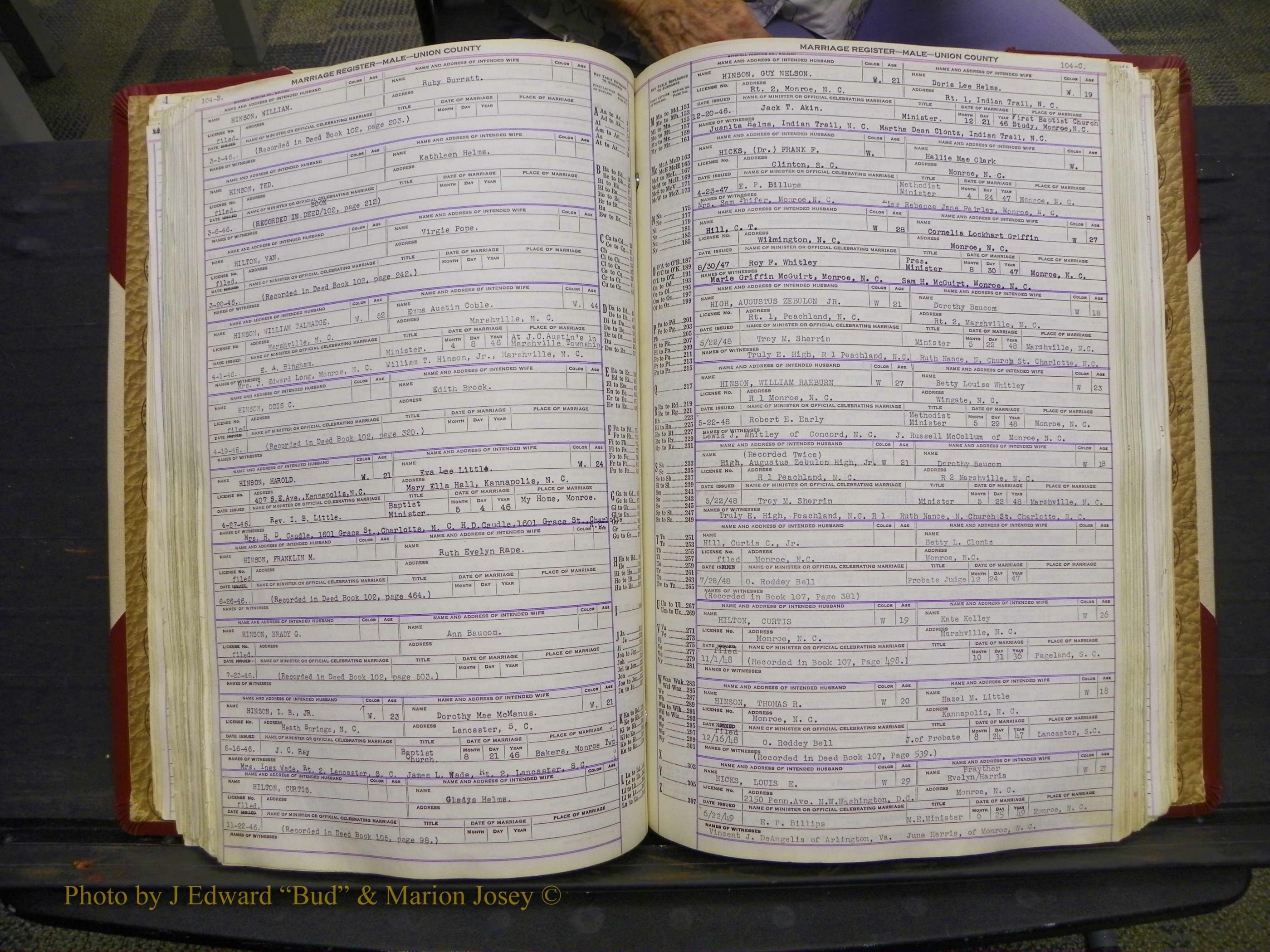 Union Co, NC Marriage Book 10, A-Z, 1937-1965 (147).JPG