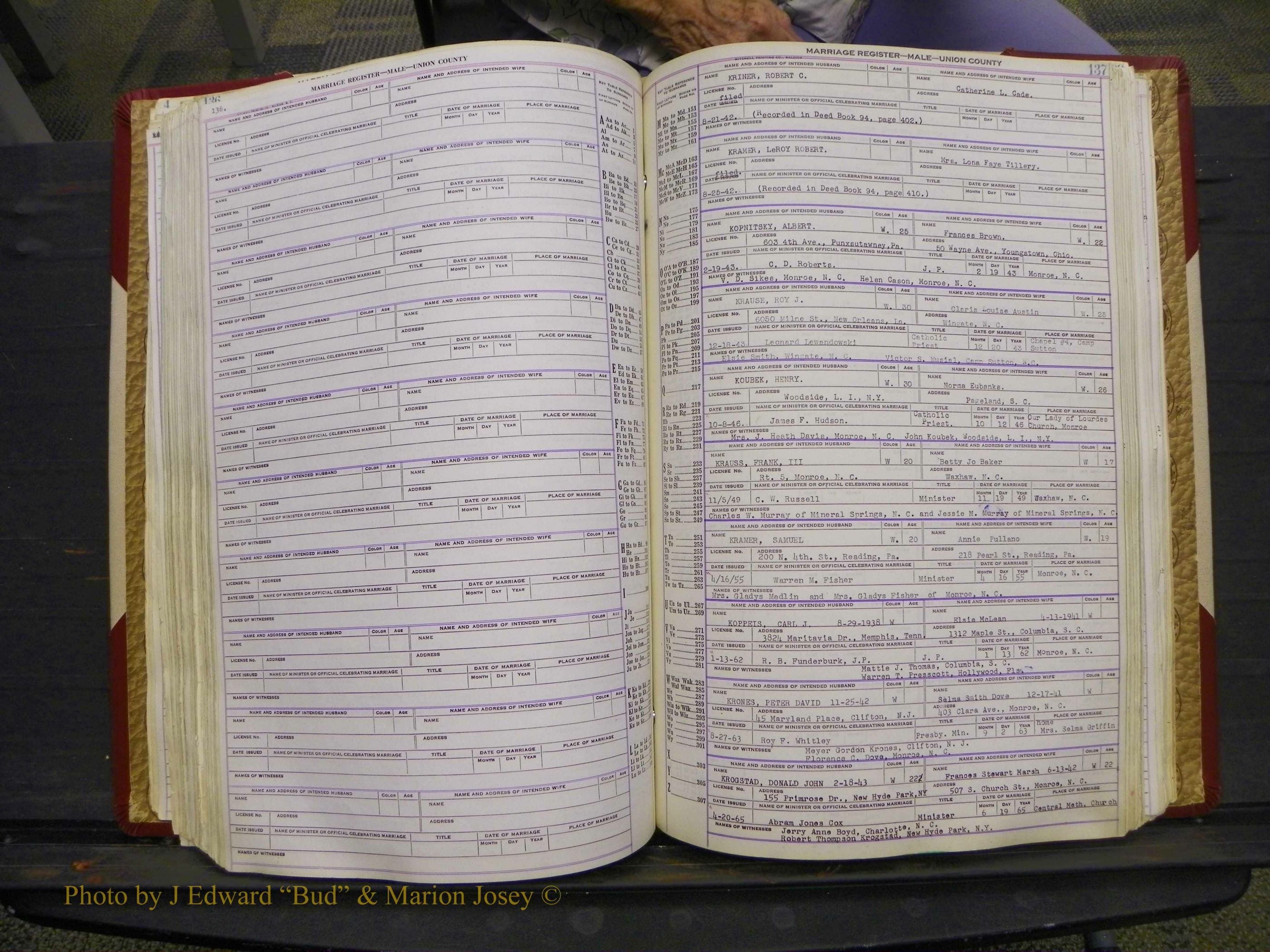 Union Co, NC Marriage Book 10, A-Z, 1937-1965 (181).JPG