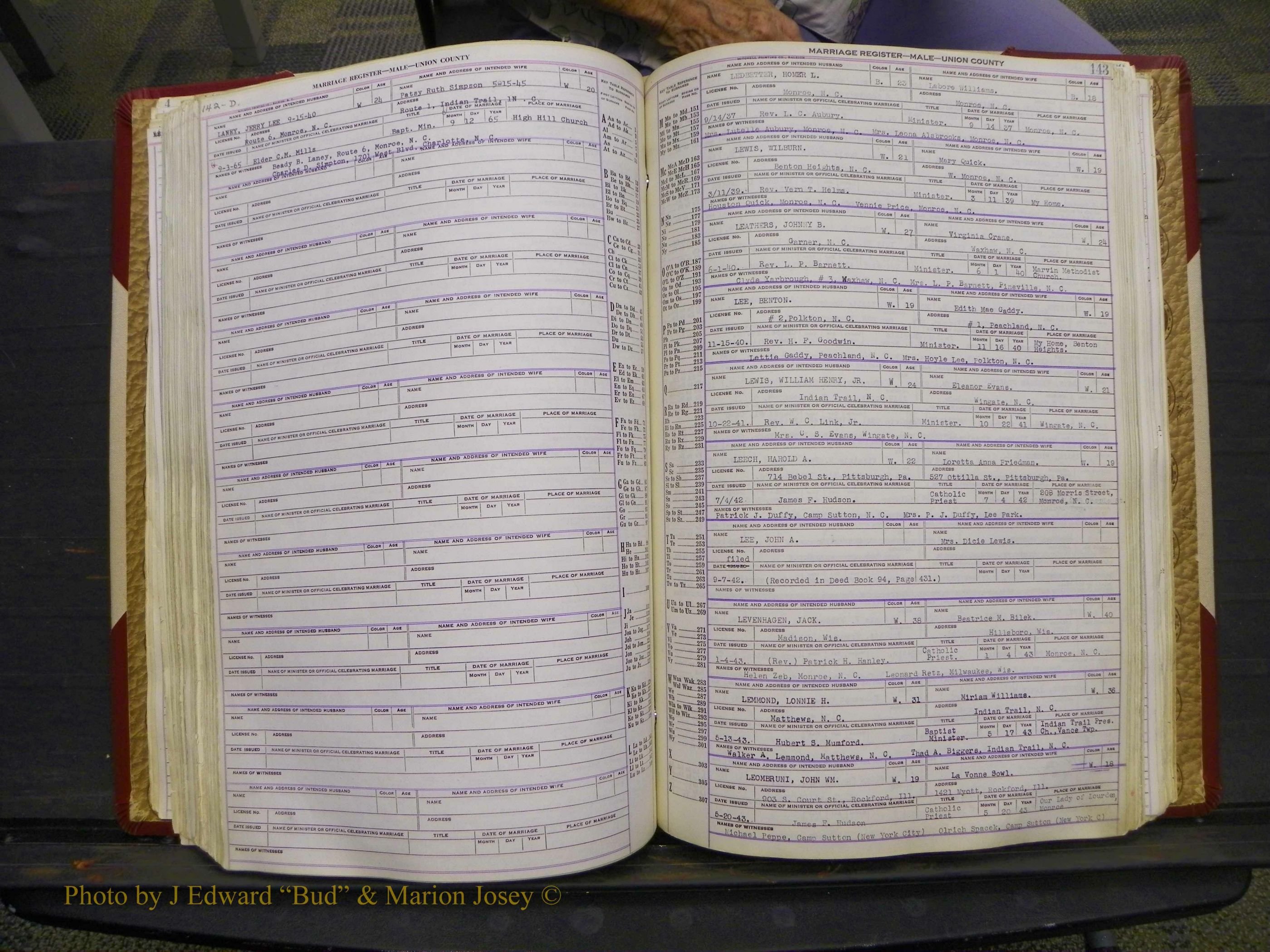 Union Co, NC Marriage Book 10, A-Z, 1937-1965 (184).JPG