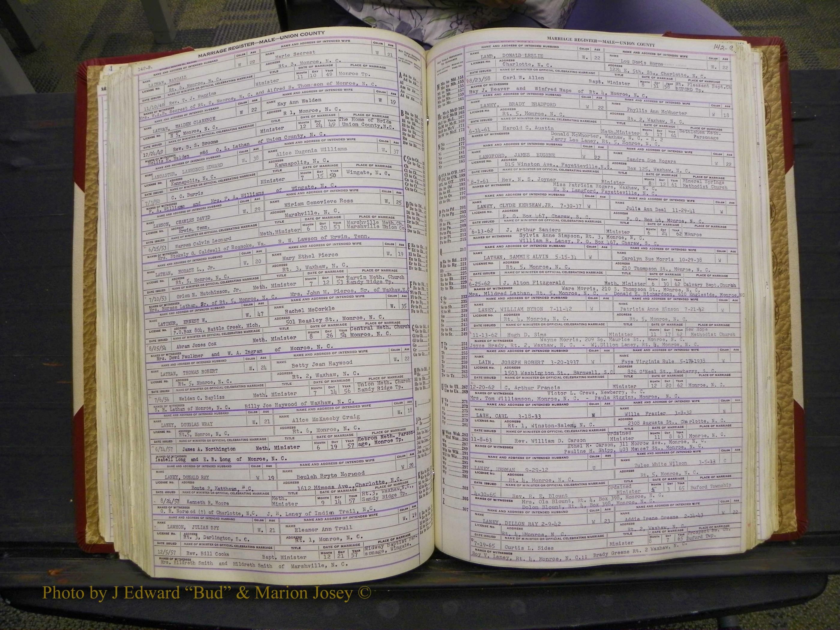 Union Co, NC Marriage Book 10, A-Z, 1937-1965 (185).JPG