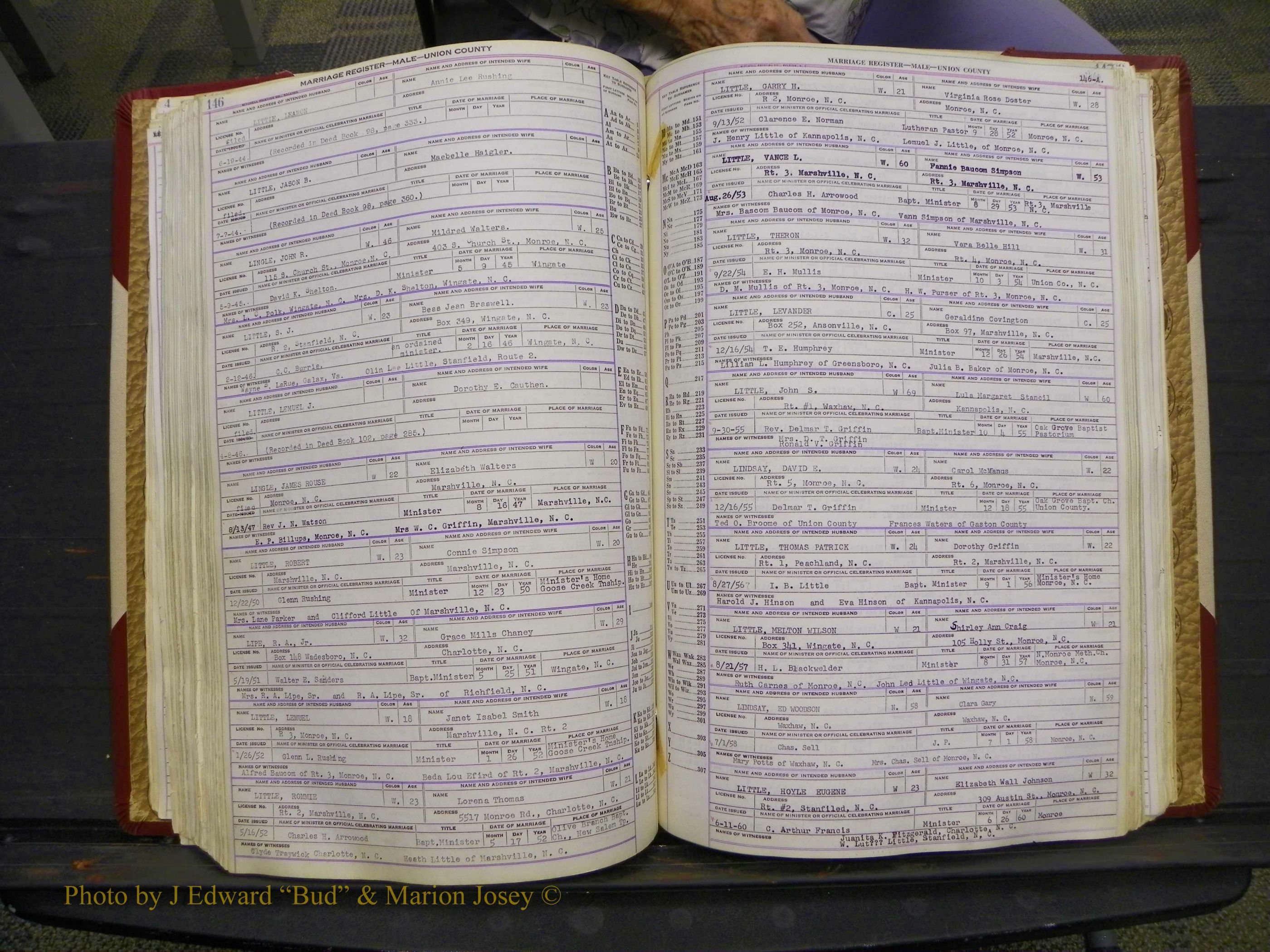 Union Co, NC Marriage Book 10, A-Z, 1937-1965 (190).JPG